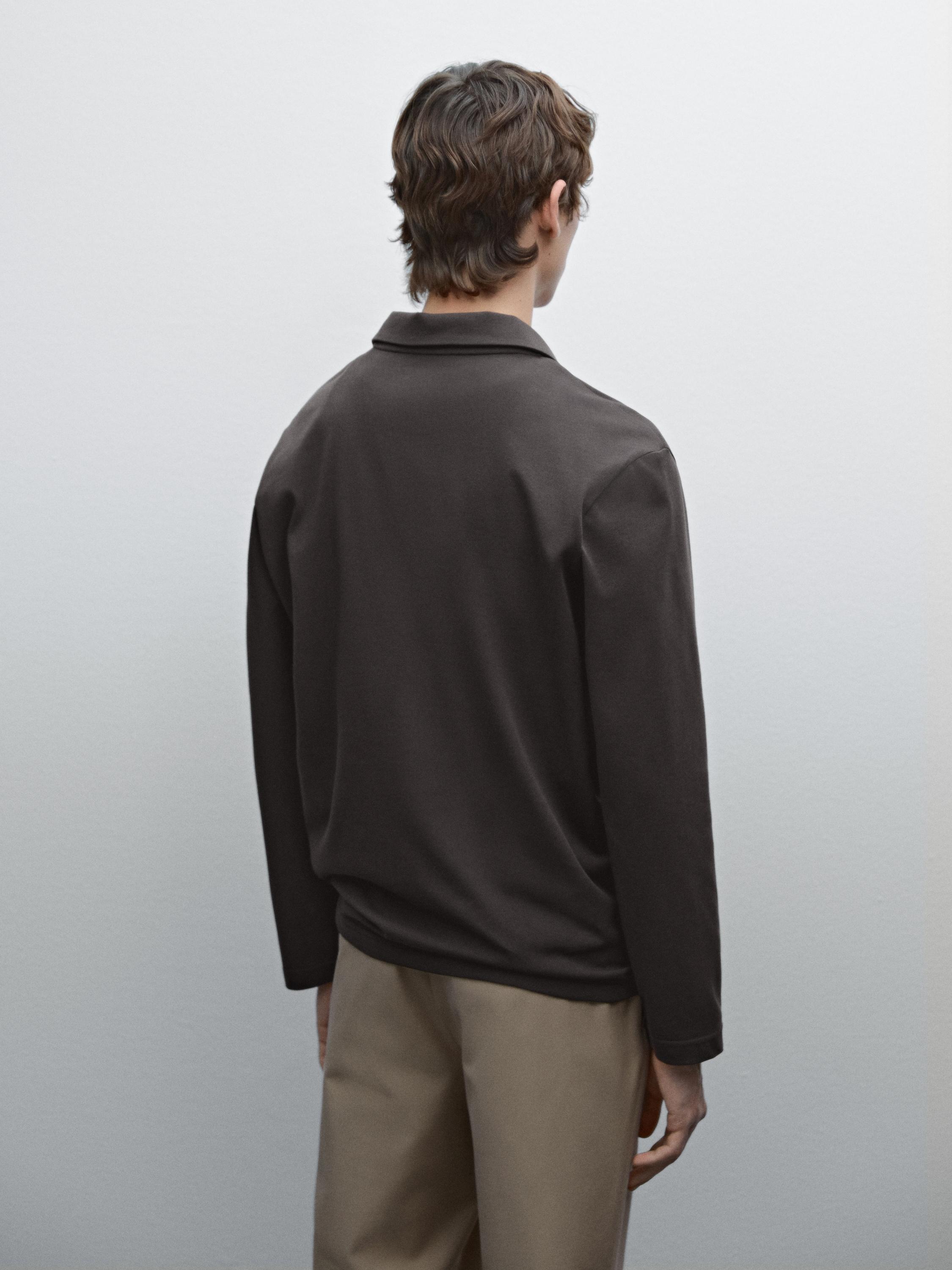 Cotton polo collar V-neck sweater