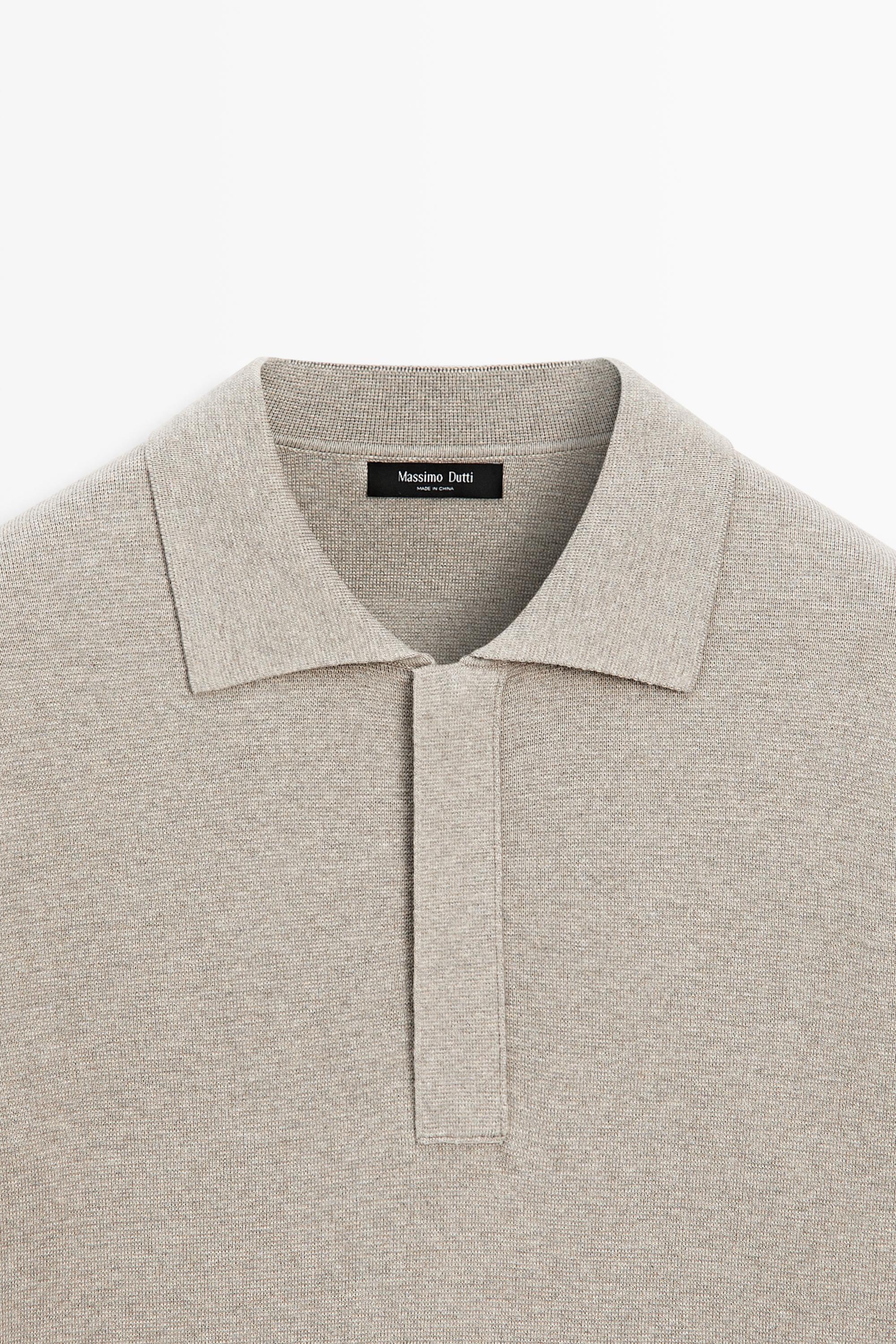 Cotton blend zip-up knit polo sweater — Washed