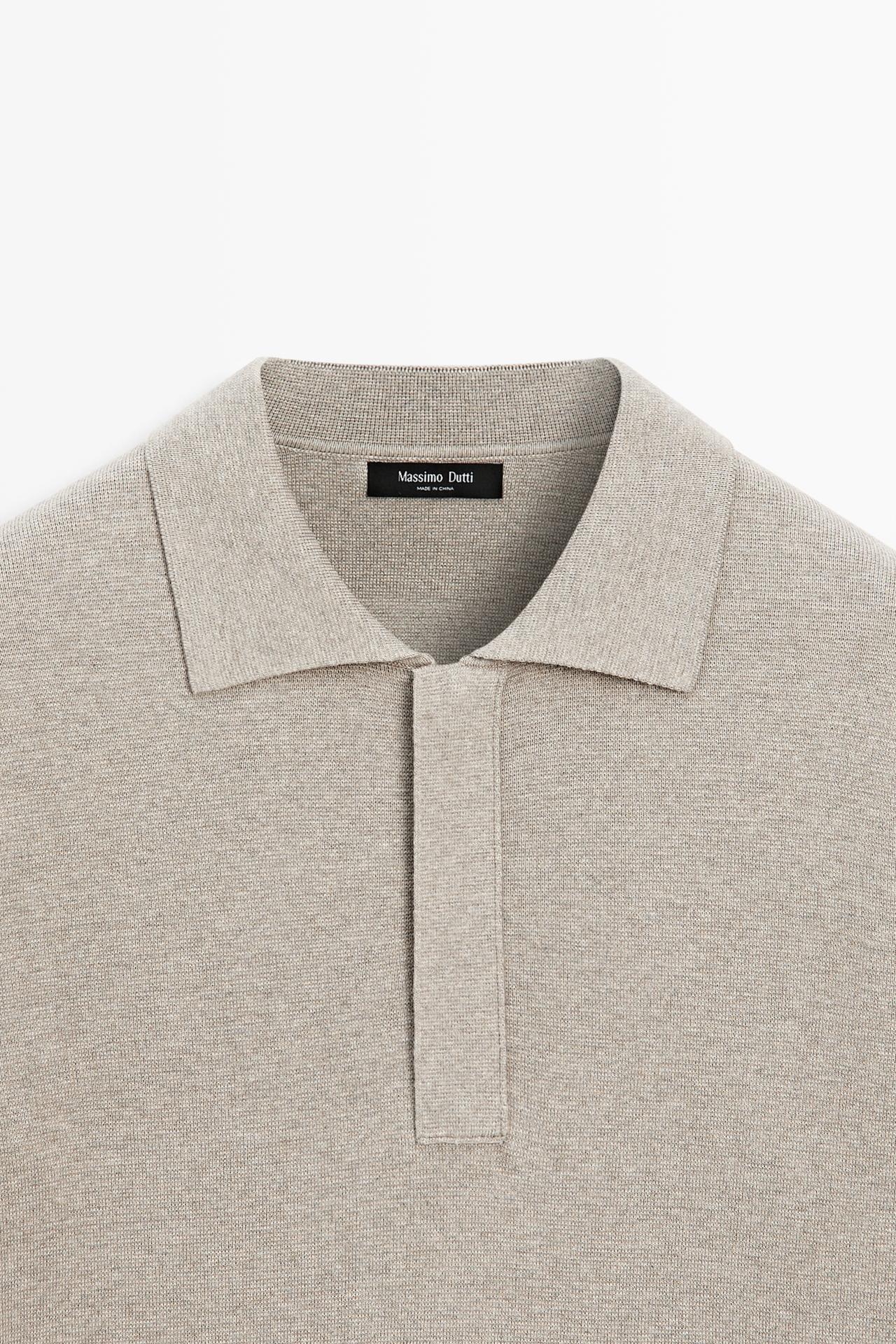 Cotton blend zip-up knit polo sweater — Washed