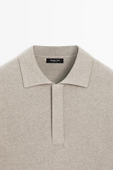 Cotton blend zip-up knit polo sweater — Washed 9