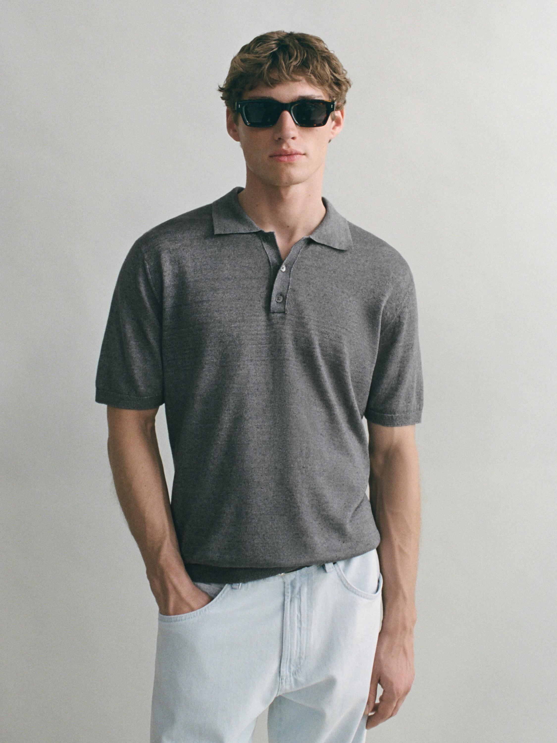 100% linen knit polo shirt