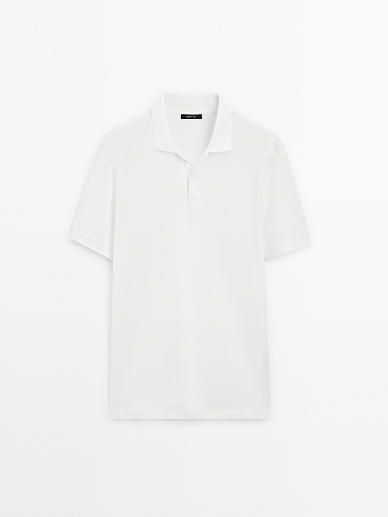 Massimo Dutti - Herre - Poloshirt I Bomuldspiqué Med Mikrostruktur - Hvid - Xxl