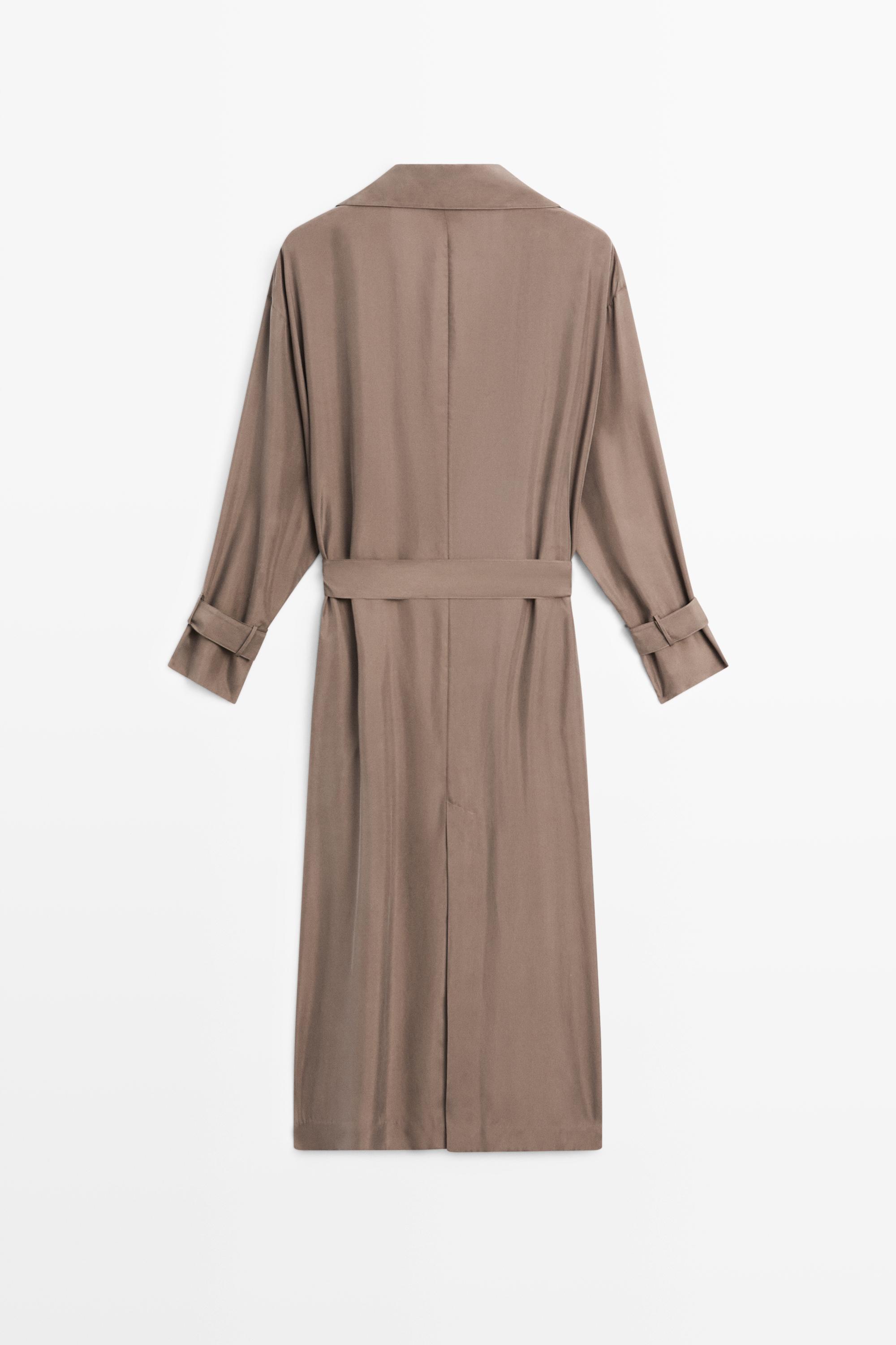 Draped neckline trench dress - STUDIO — BROWN