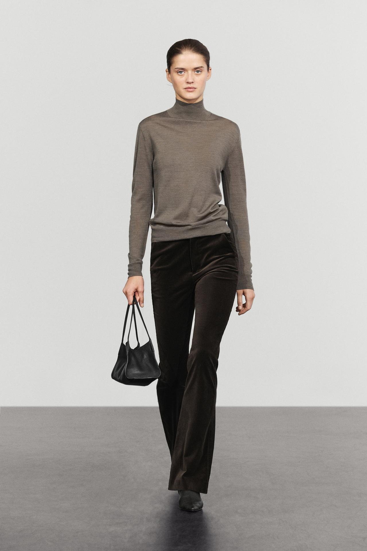 100% wool mock neck knit sweater — GREEN MARL