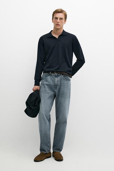 100% merino wool knit polo sweater — NAVY BLUE 1