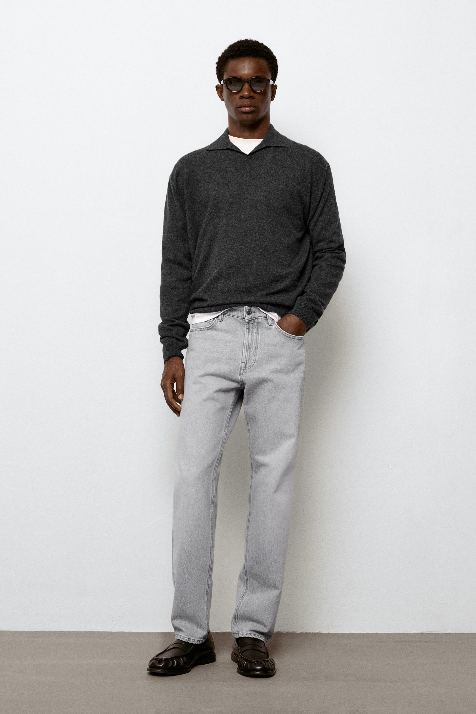 Stonewashed tapered-fit jeans — GREY MARL