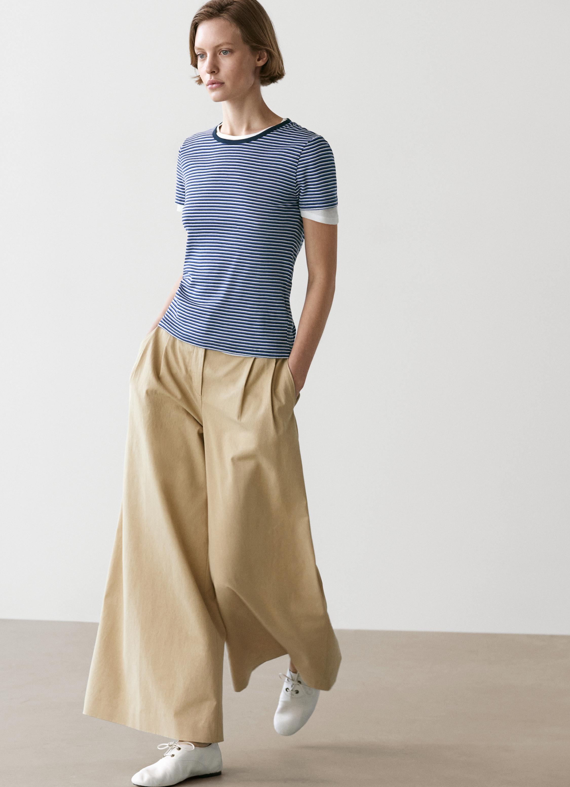 Striped double-layer T-shirt with short sleeves — BLUE