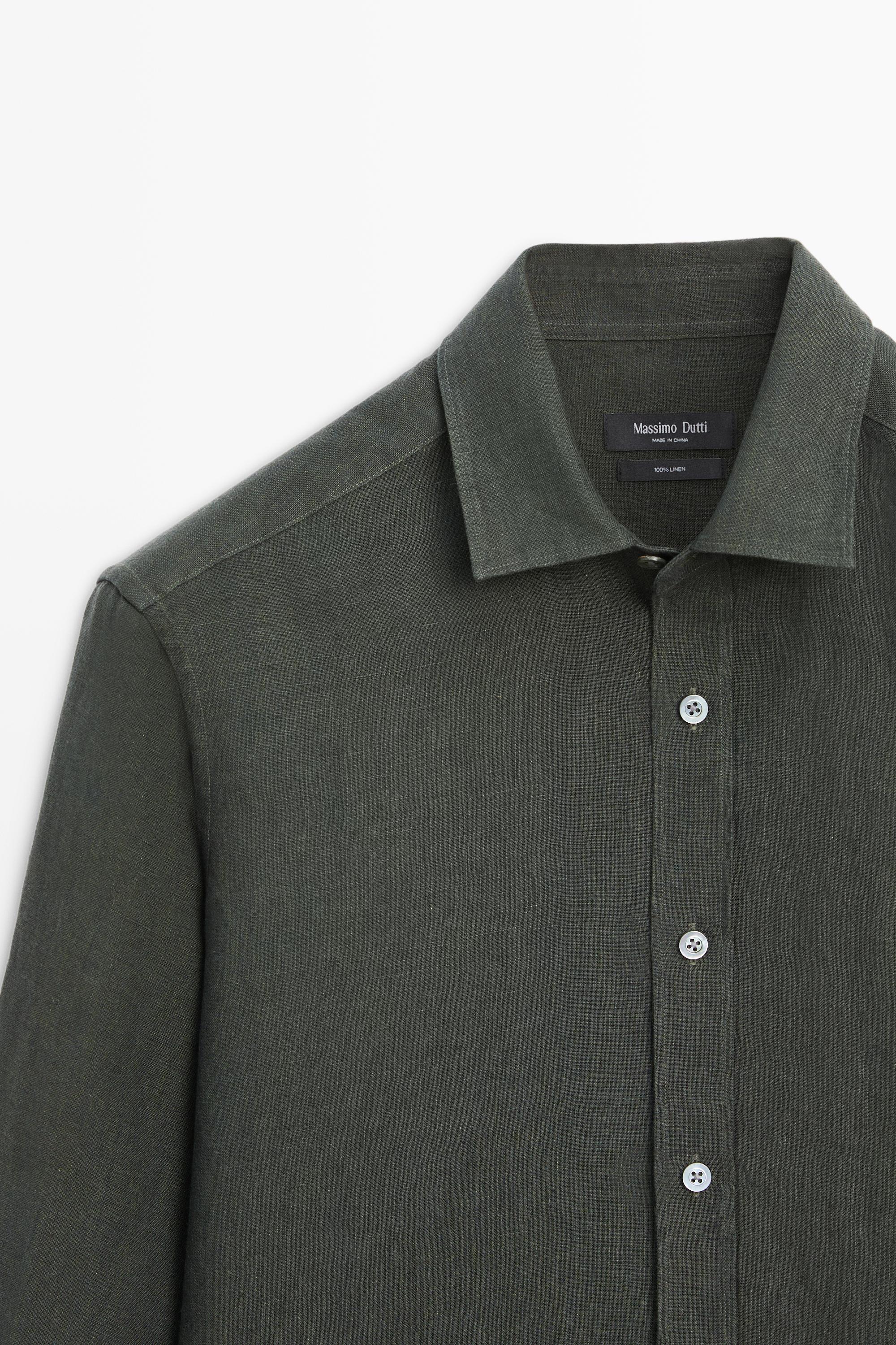 Regular fit 100% linen delavé shirt — GREEN