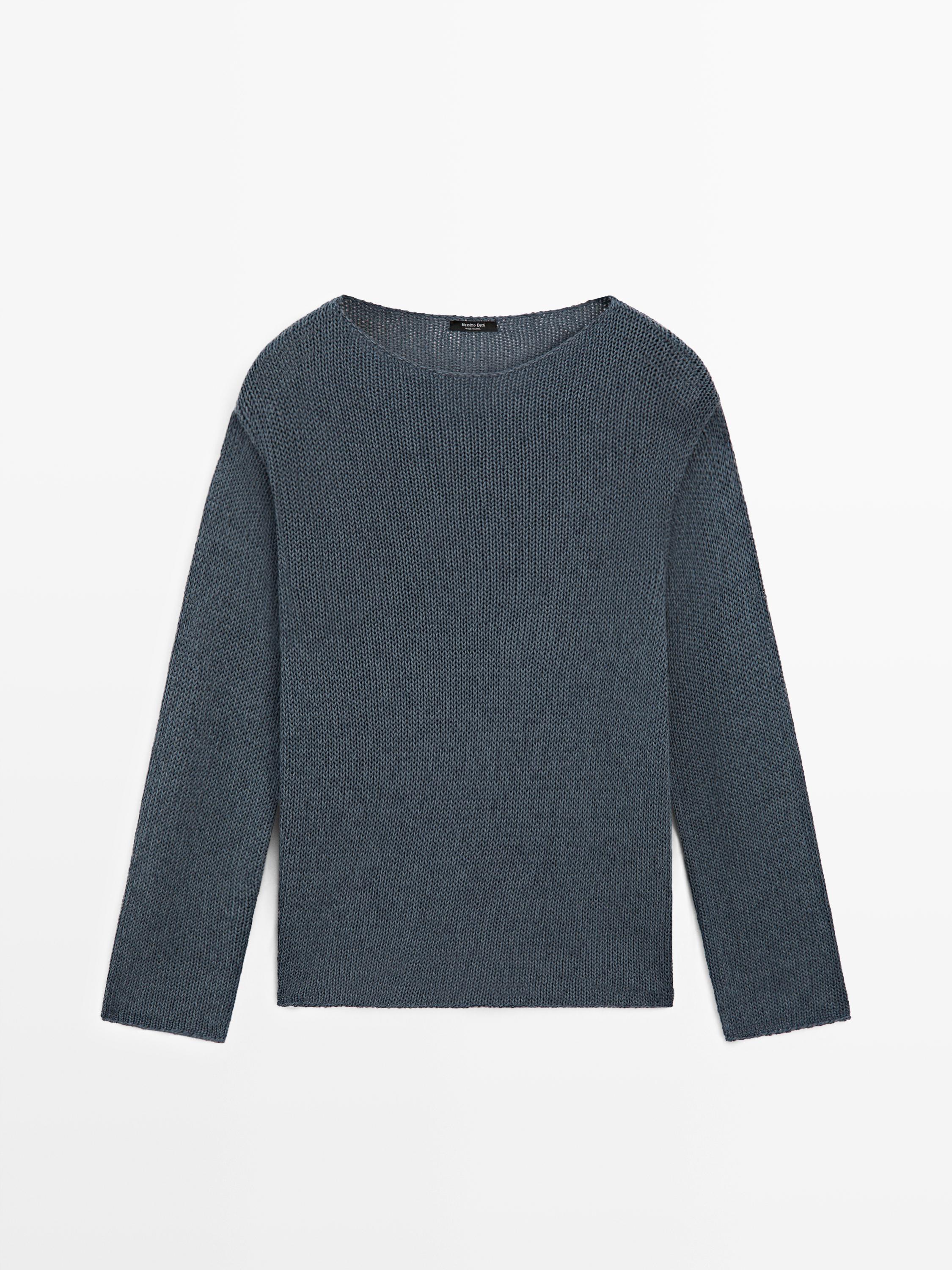 Cotton blend cutwork sweater — BLUE