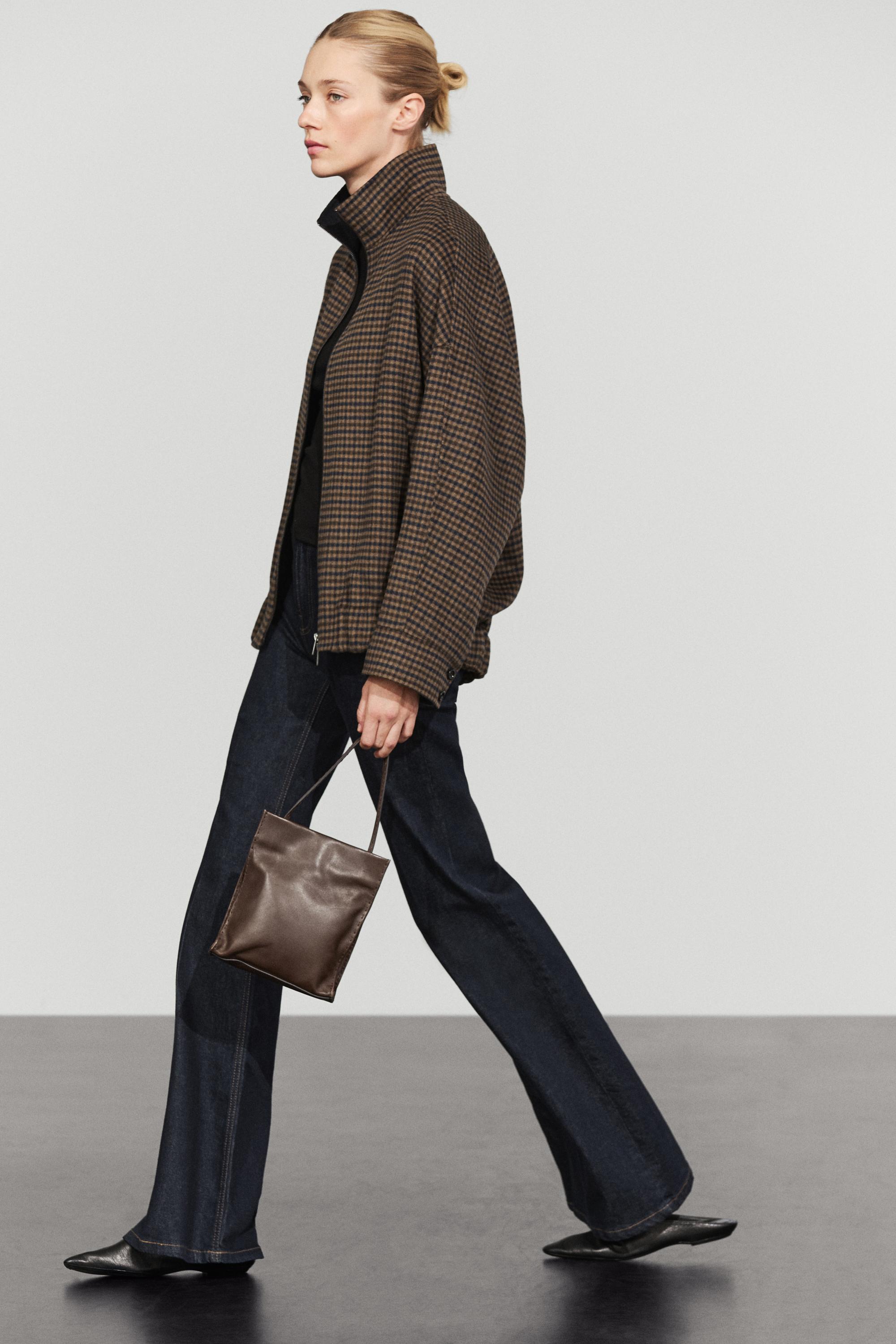 Gingham bomber jacket with scarf — BROWN