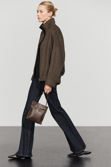 Gingham bomber jacket with removable scarf — BROWN 8