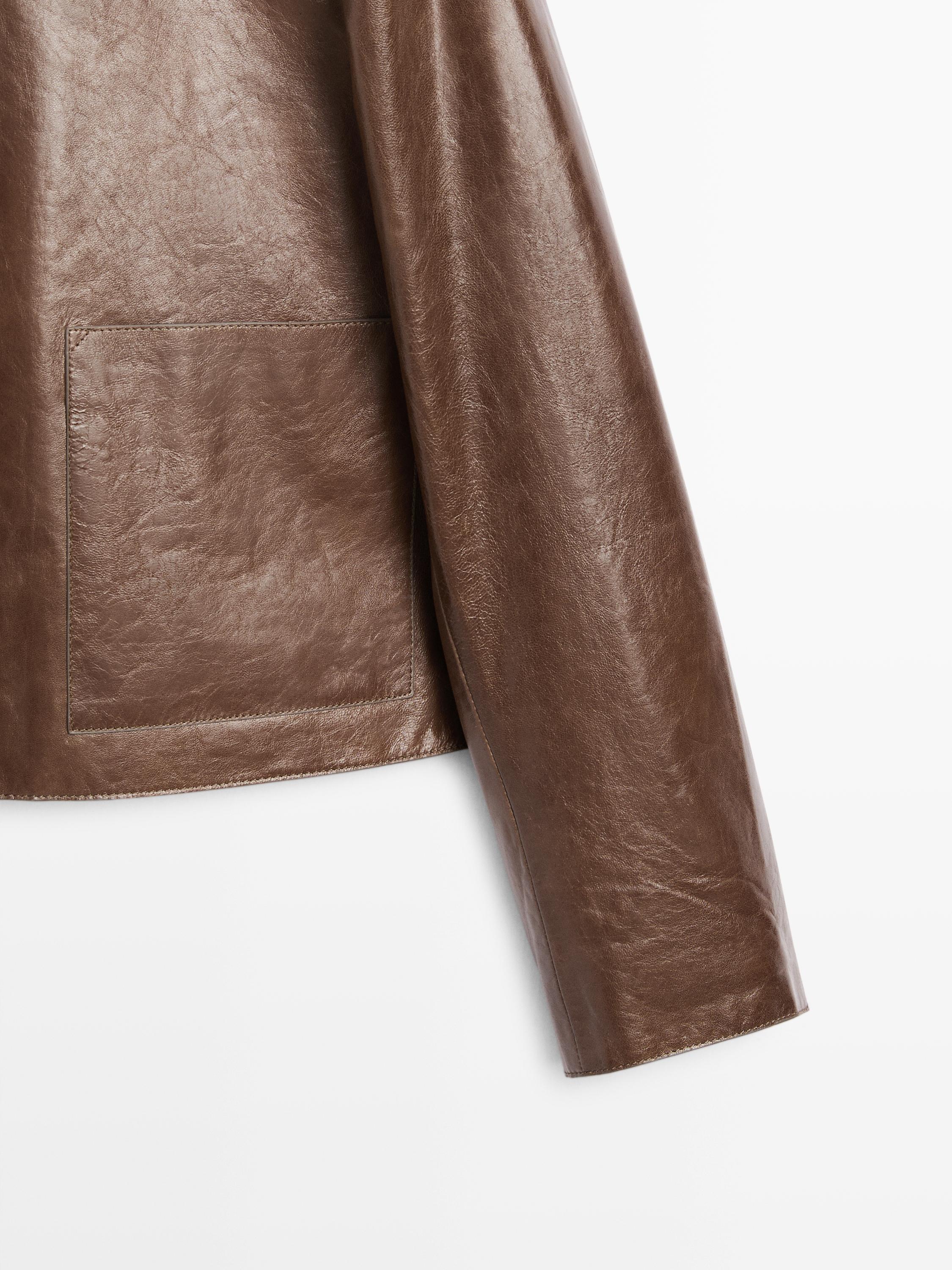 Cropped nappa leather jacket — MOLE BROWN