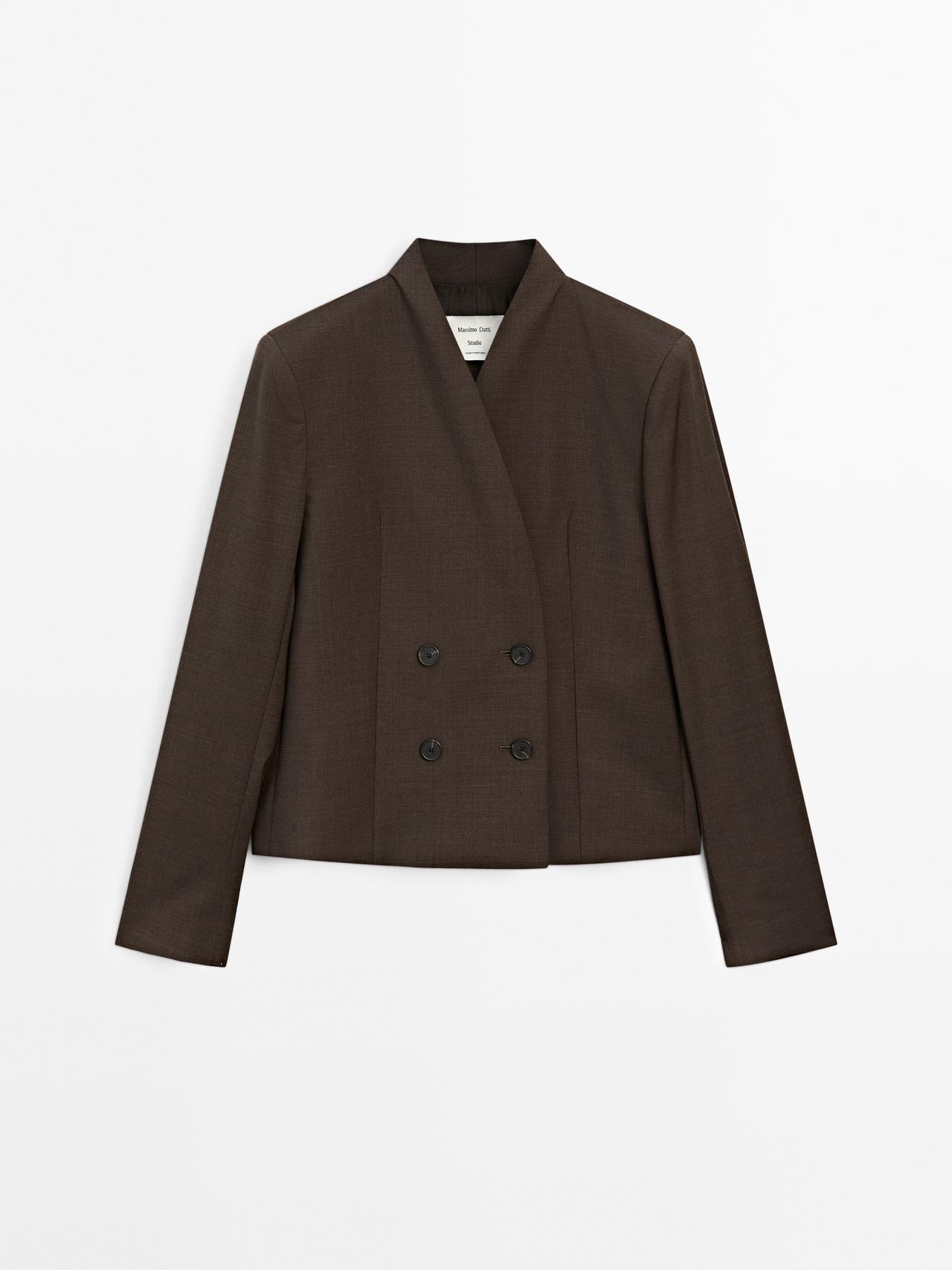 Massimo Dutti - Dames - Korte Blazer Met Overslag - Studio - Molbruin - S