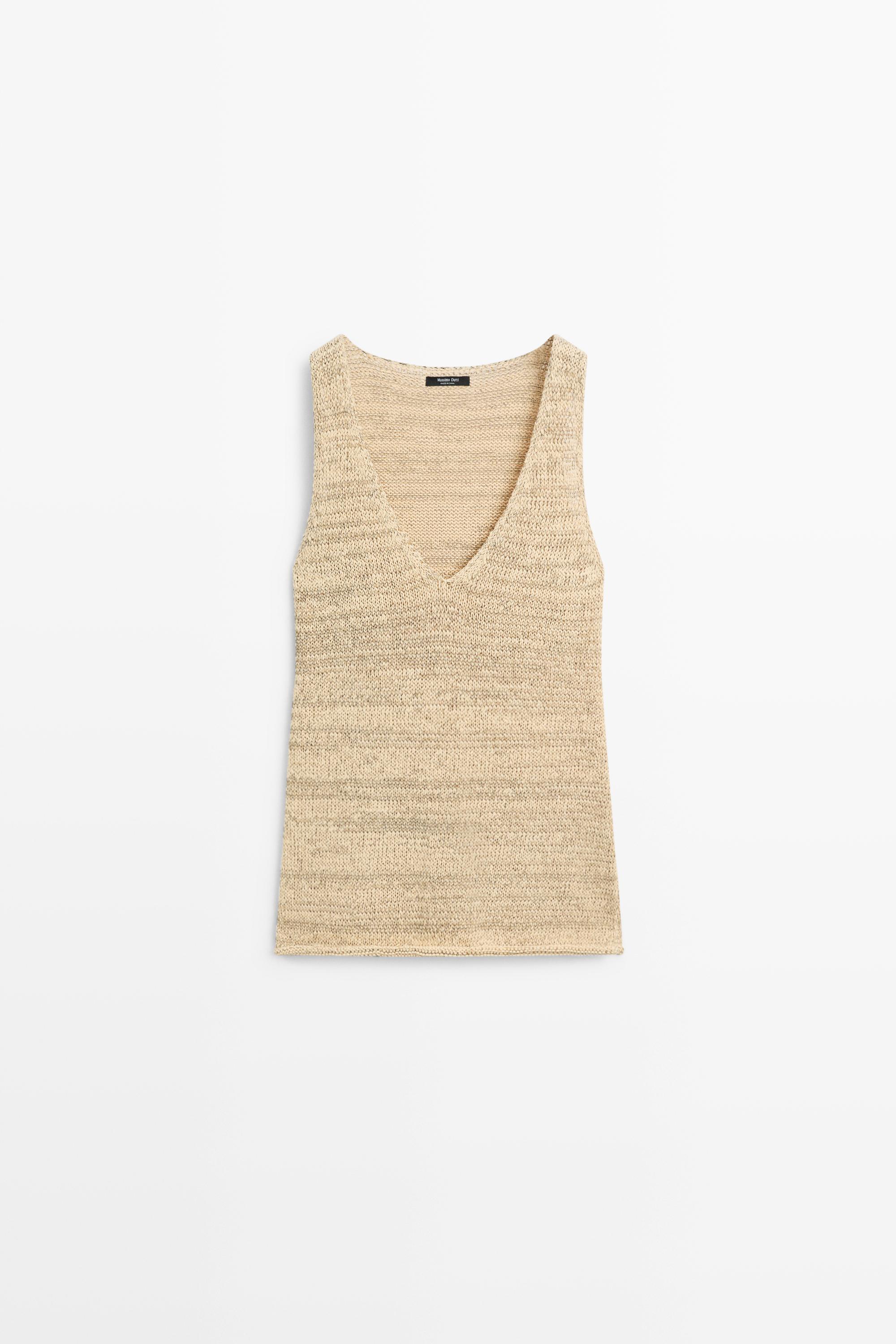Melange cotton blend knit top