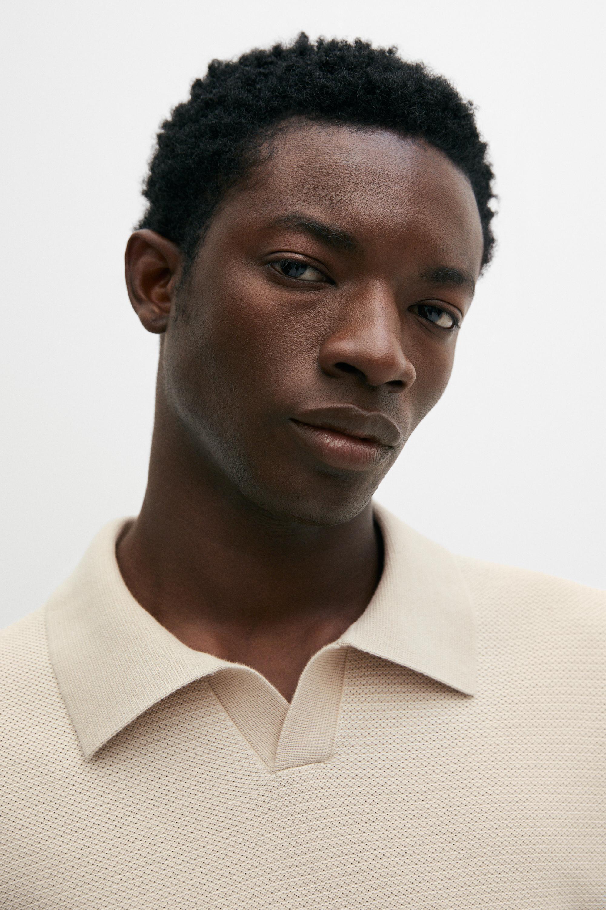 100% cotton contrast knit polo sweater — CREAM