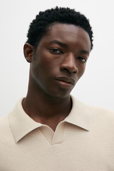 100% cotton contrast knit polo sweater — CREAM 8