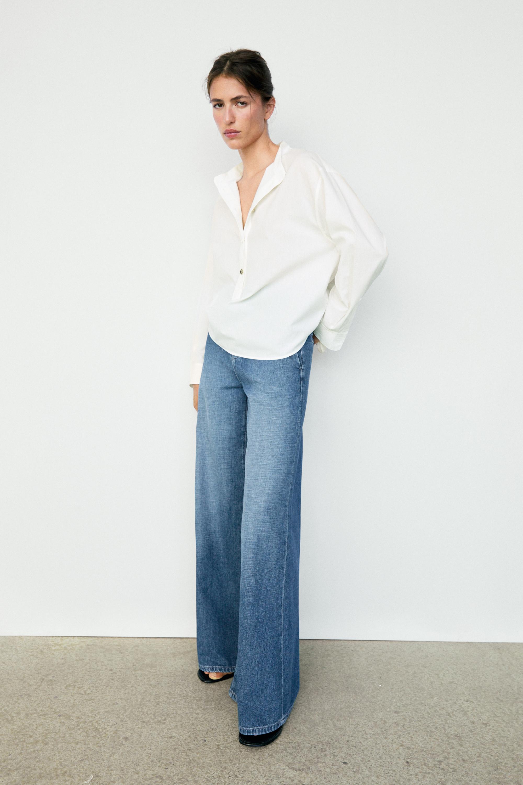 Stand collar shirt with gold buttons — Off white