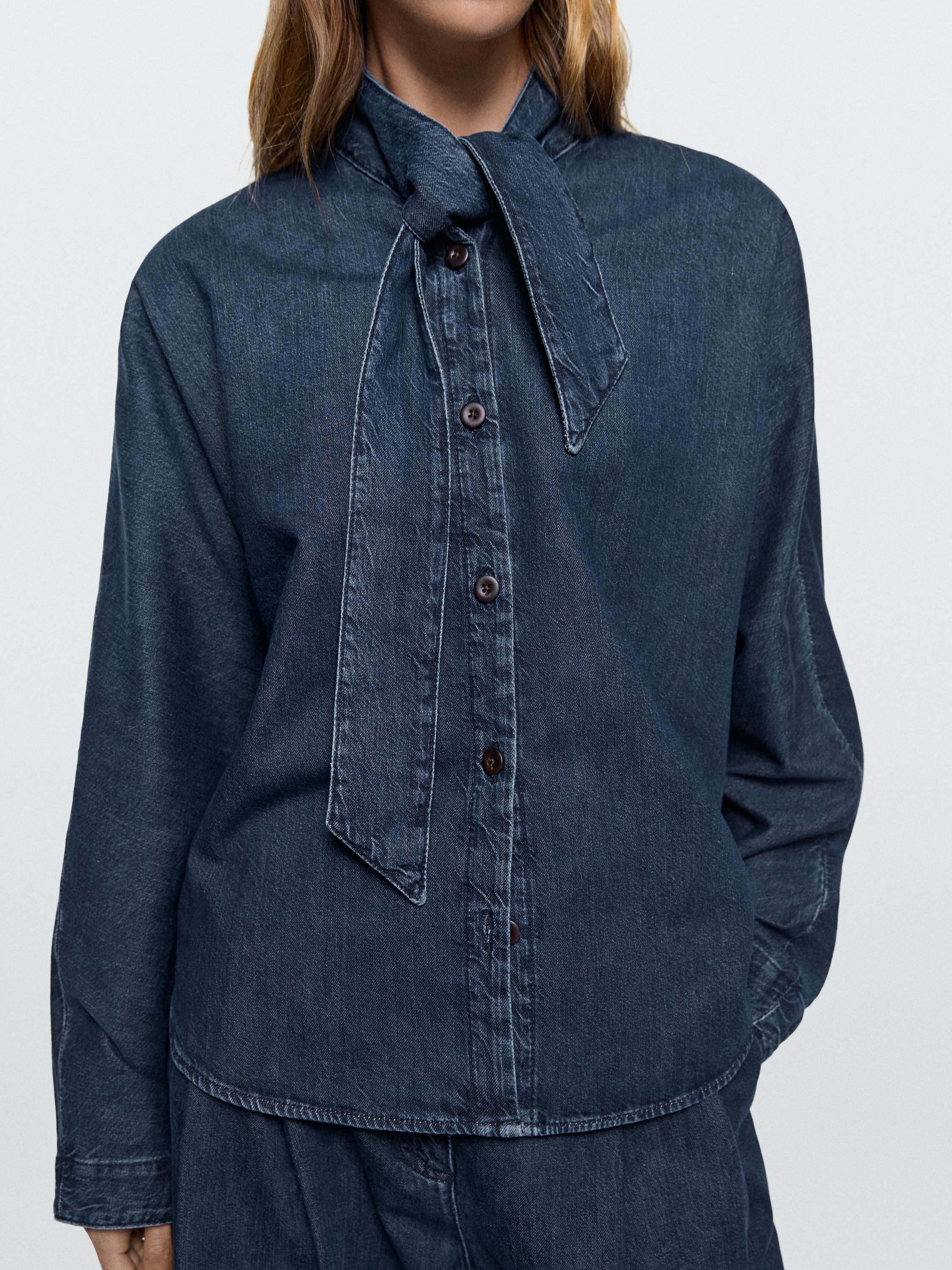 Denim shirt with collar detail — DARK BLUE