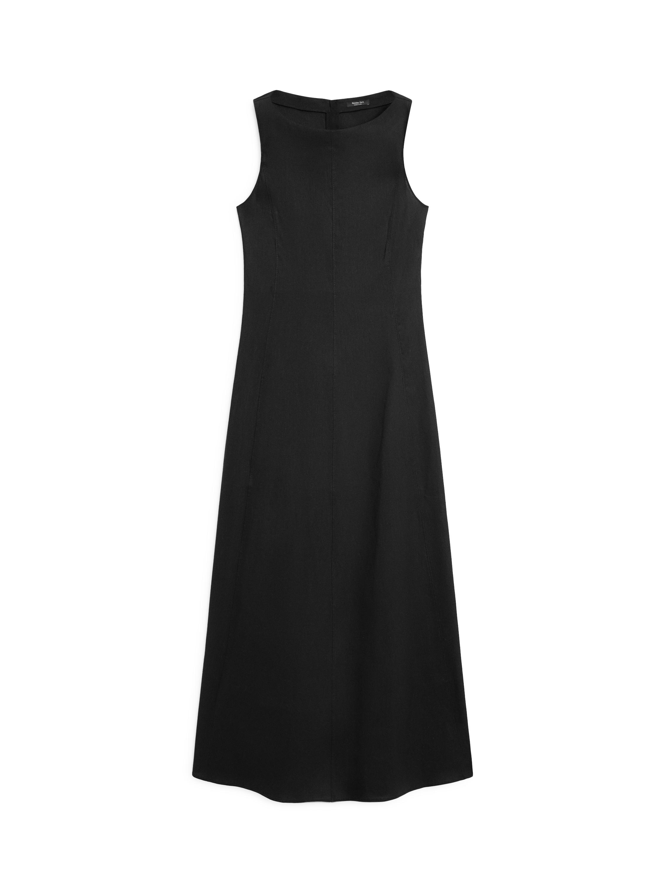 Long Flowing Linen Blend Dress - Black - 6 - Massimo Dutti - Women