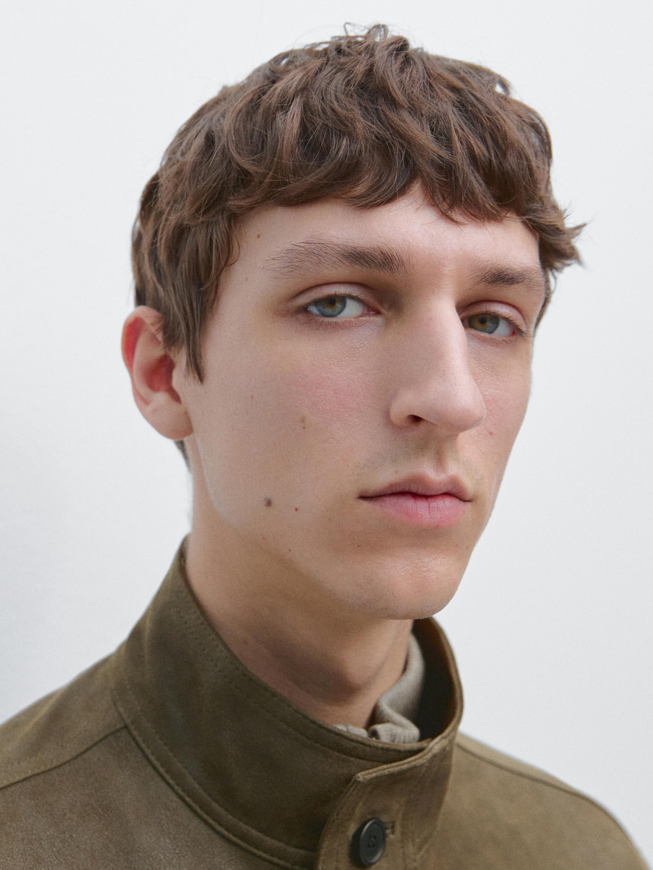 Distressed-effect goatskin leather jacket — KHAKI