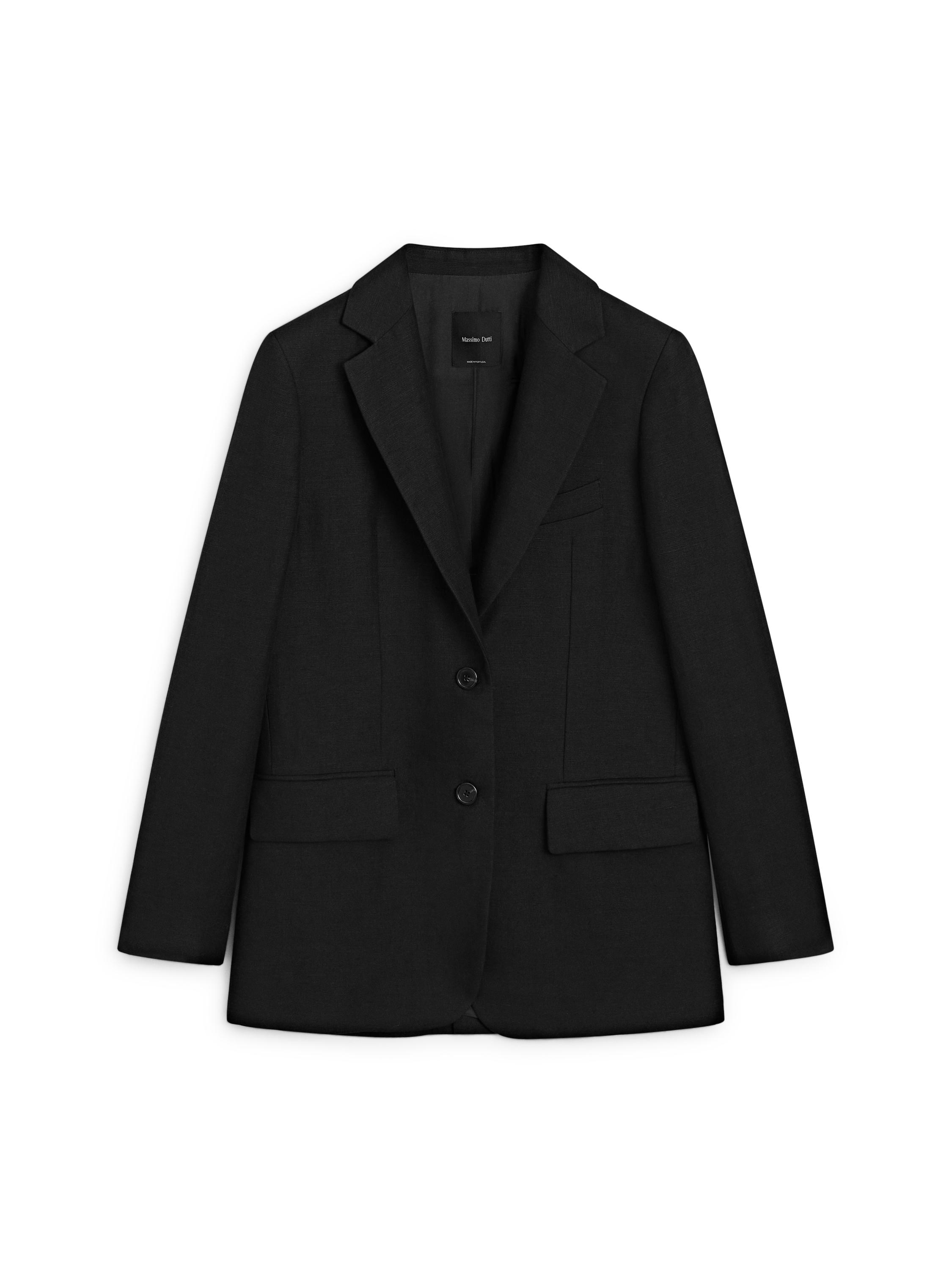100% linen blazer with pockets — BLACK
