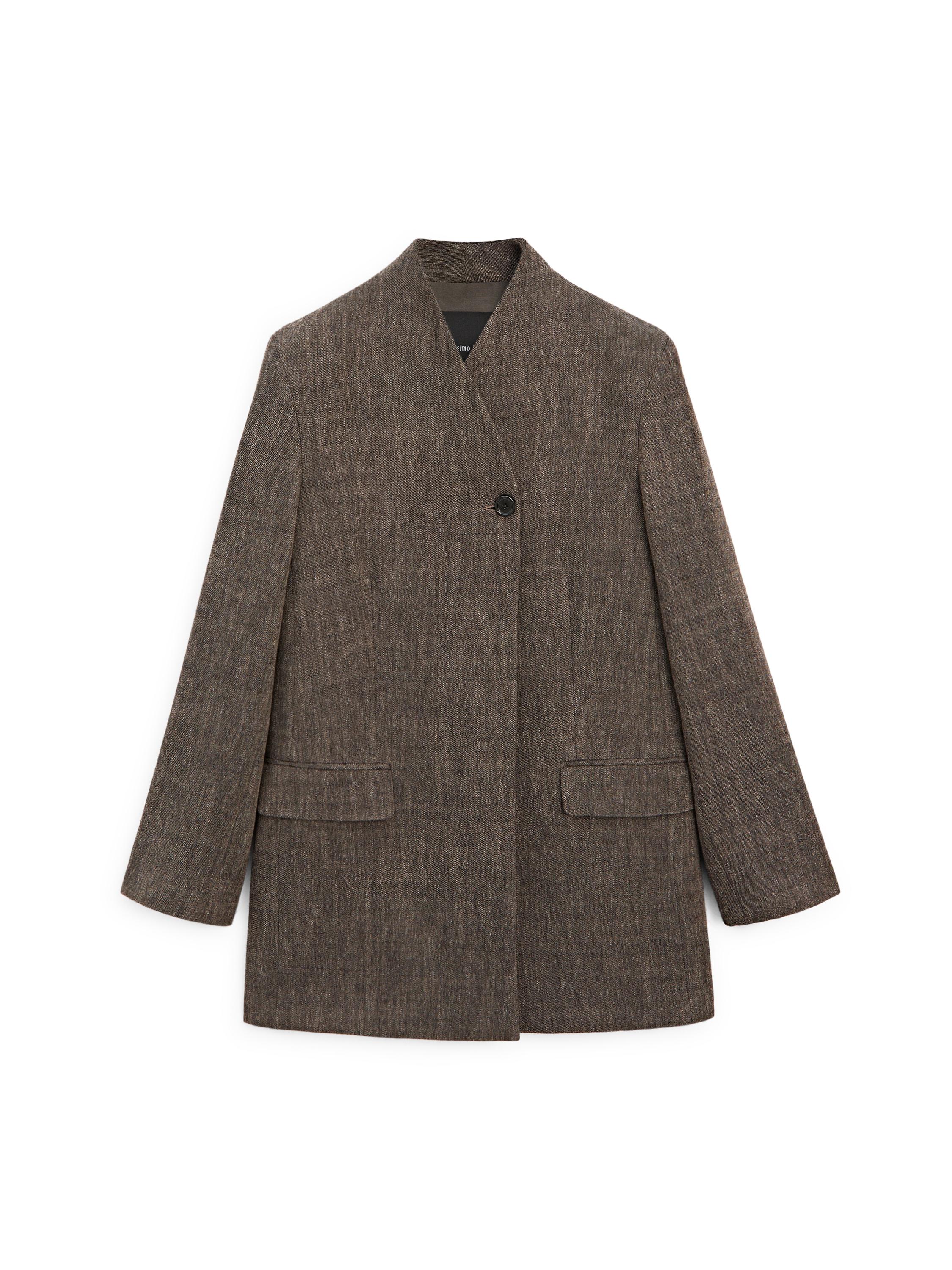 Flecked wool blend coat with high collar — BROWN