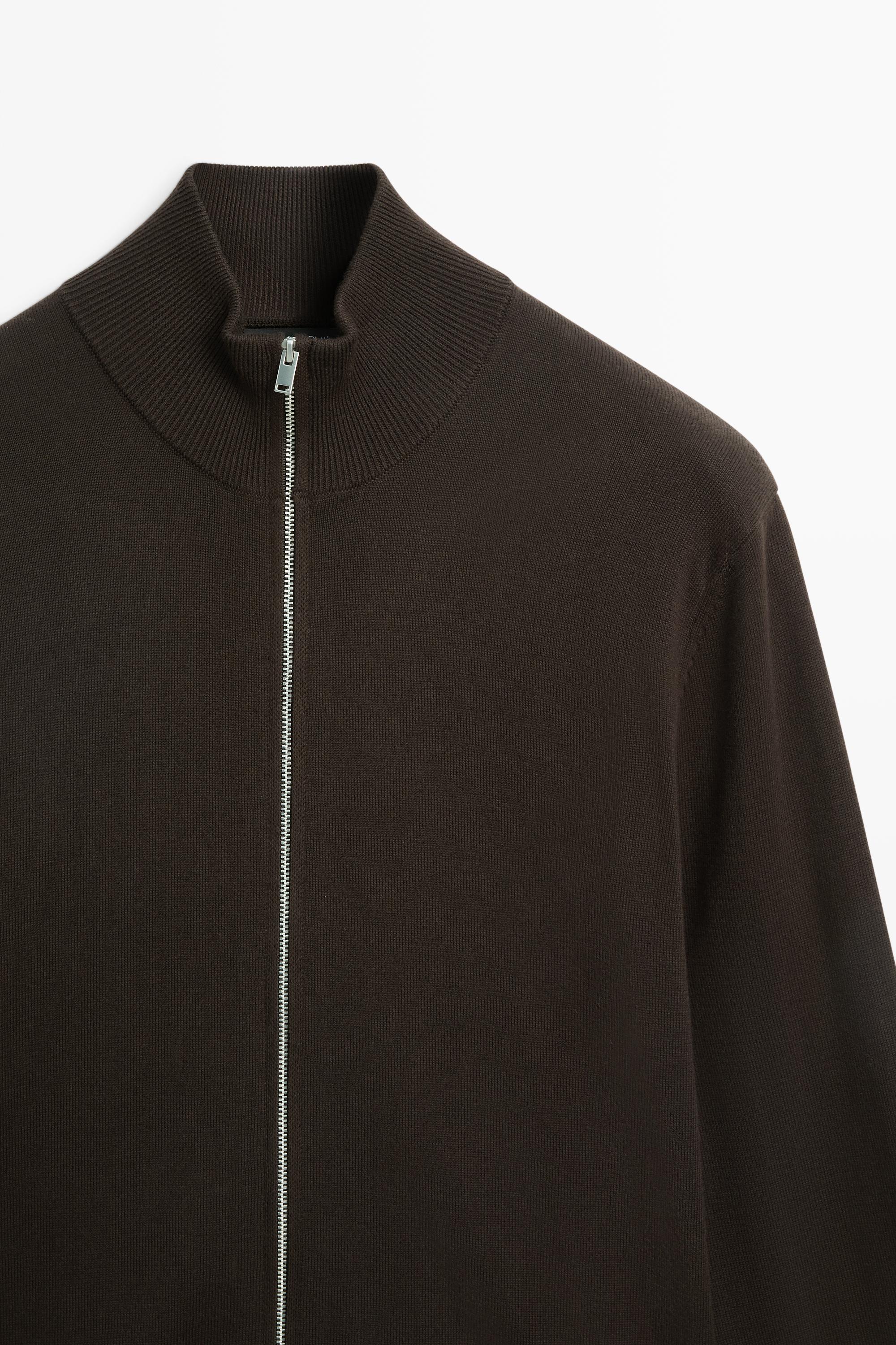 100% cotton knit cardigan — BROWN MARL