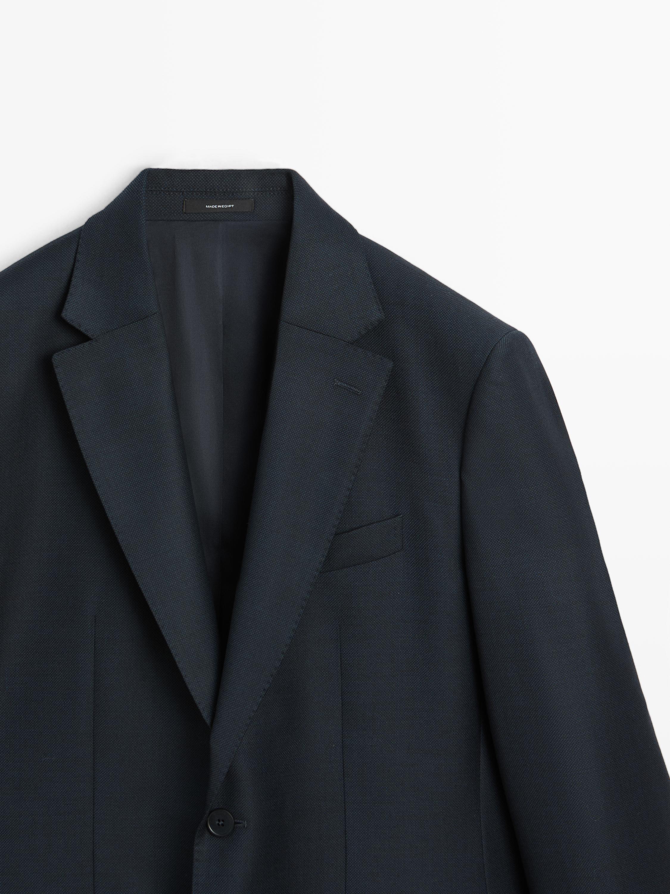 100% cool wool micro-textured suit blazer — NAVY BLUE