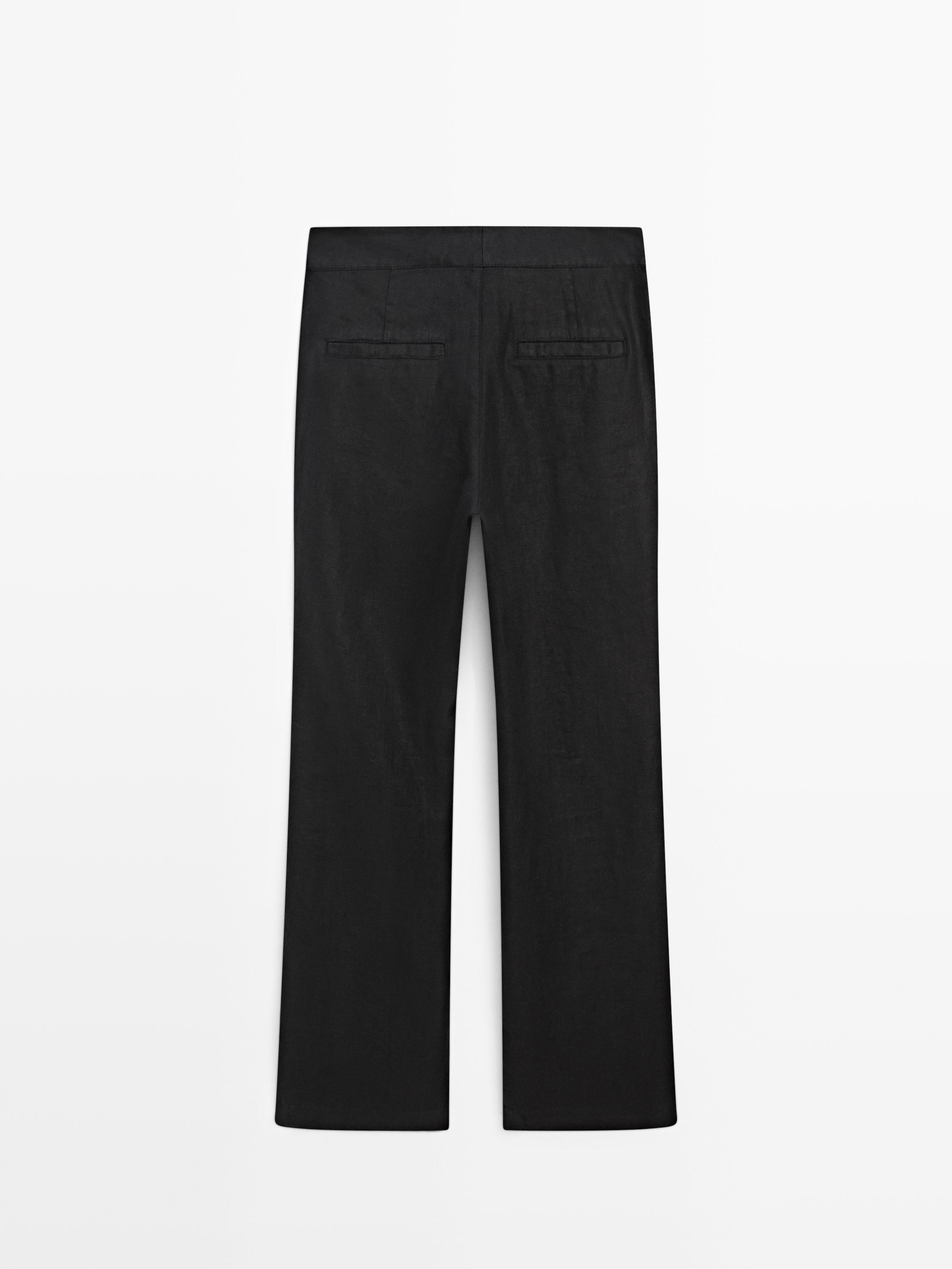 100% linen kick flare fit pants — BLACK