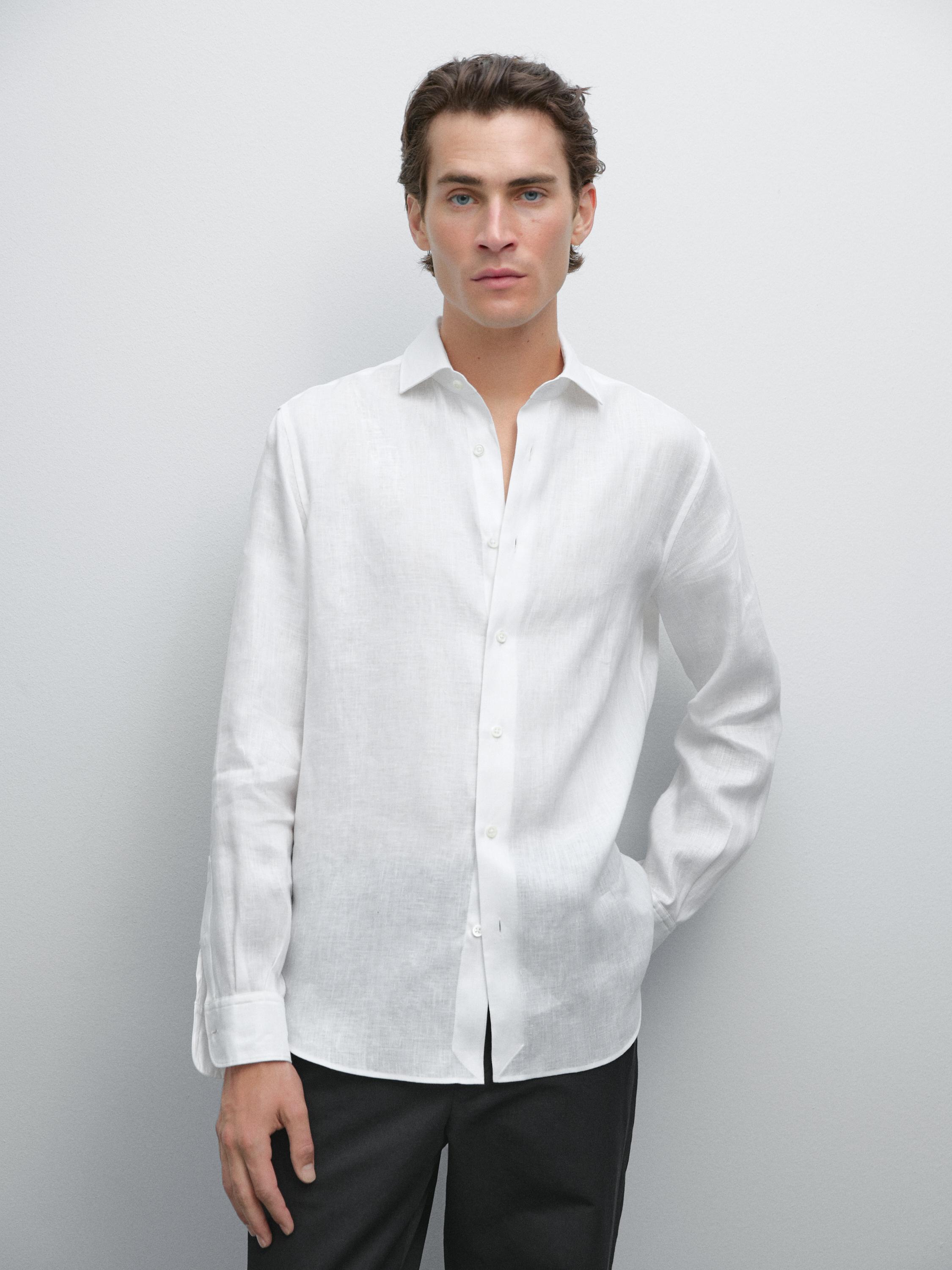 Slim Fit Camisa Blanca Lino Massimo Dutti Camisa Slim Fit 100