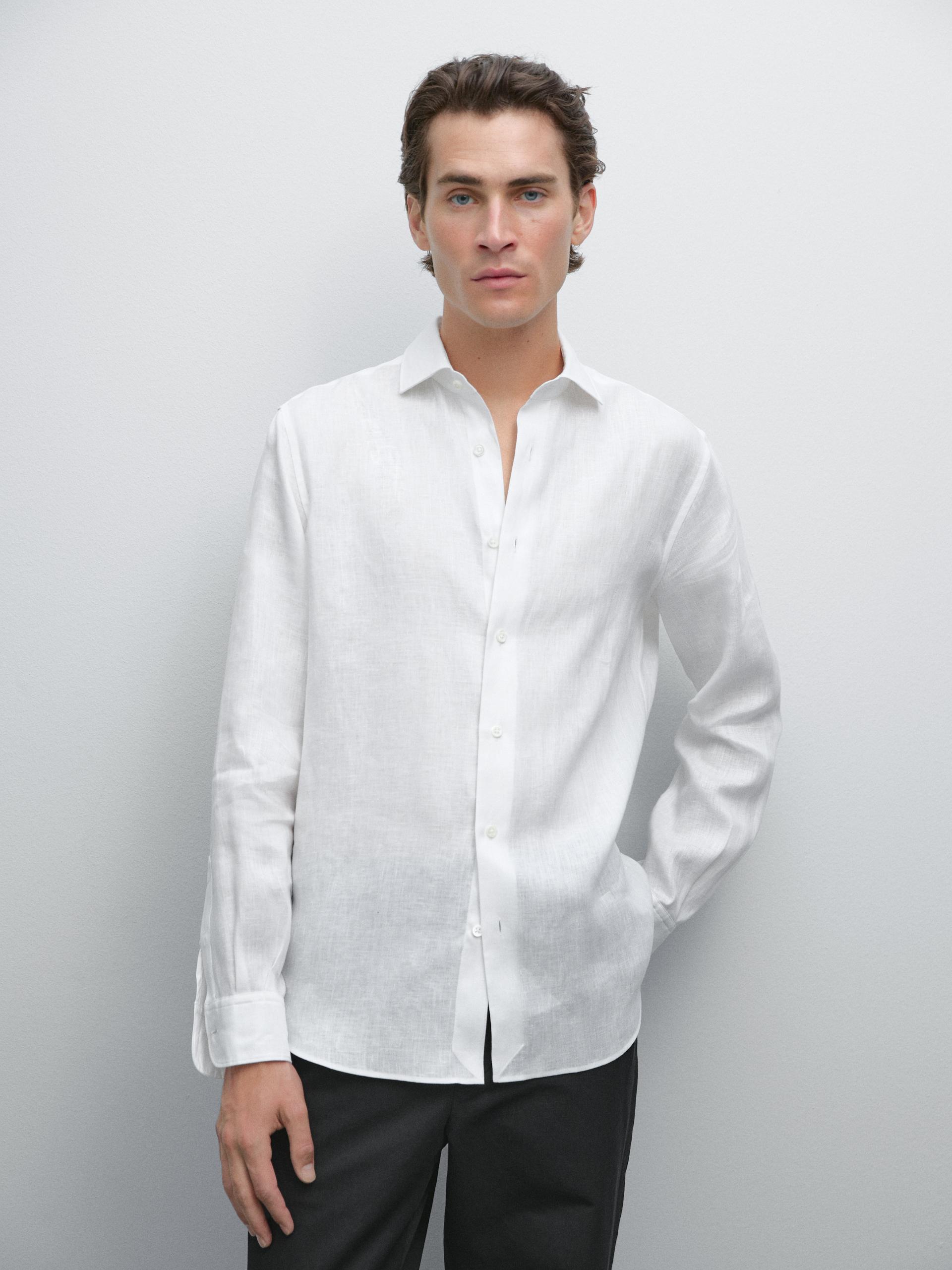 Chemise Slim 100 % Lin - Blanc - M - Massimo Dutti - Homme