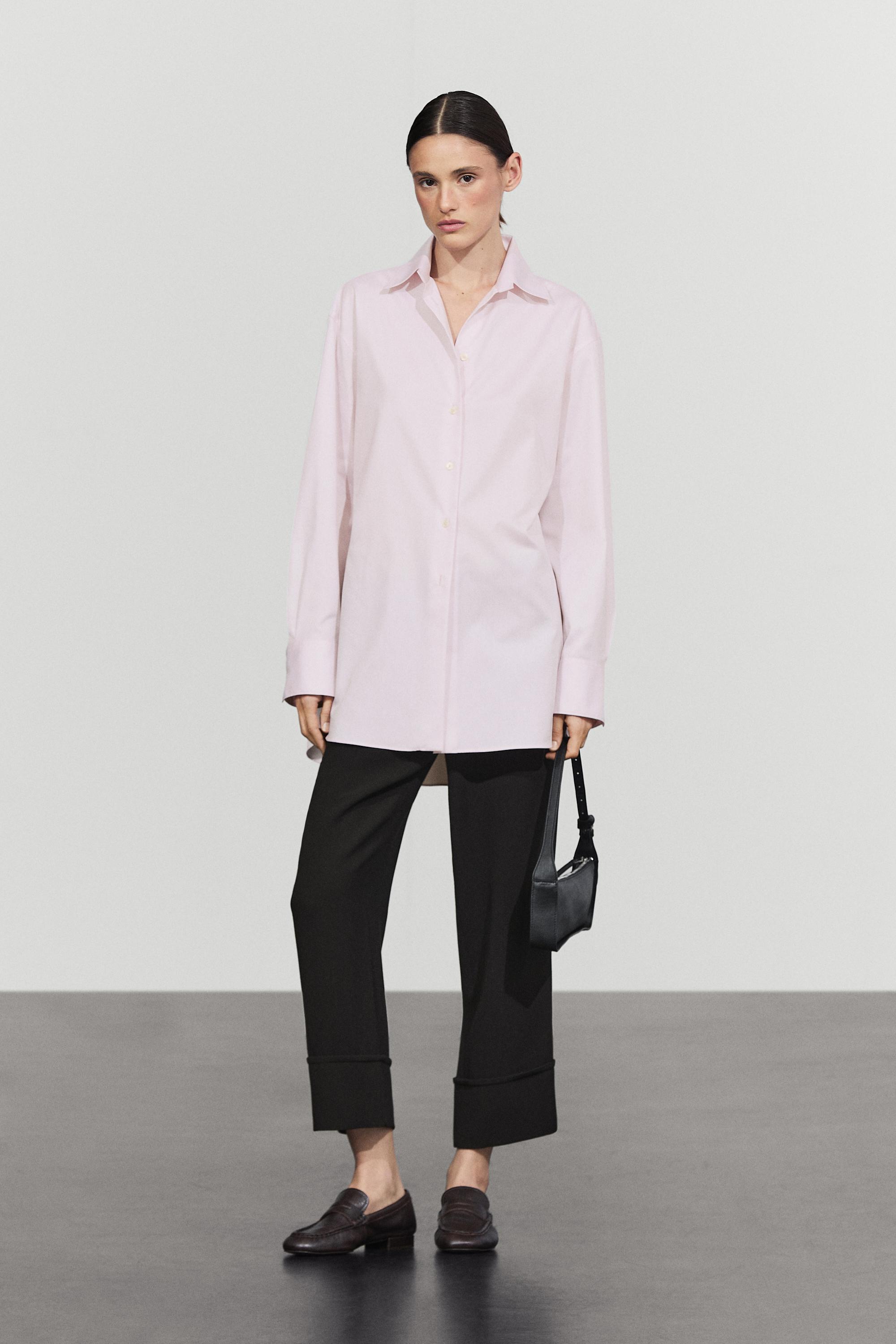 Massimo Dutti Uzun %100 pamuklu poplin süet gömlek görsel 4
