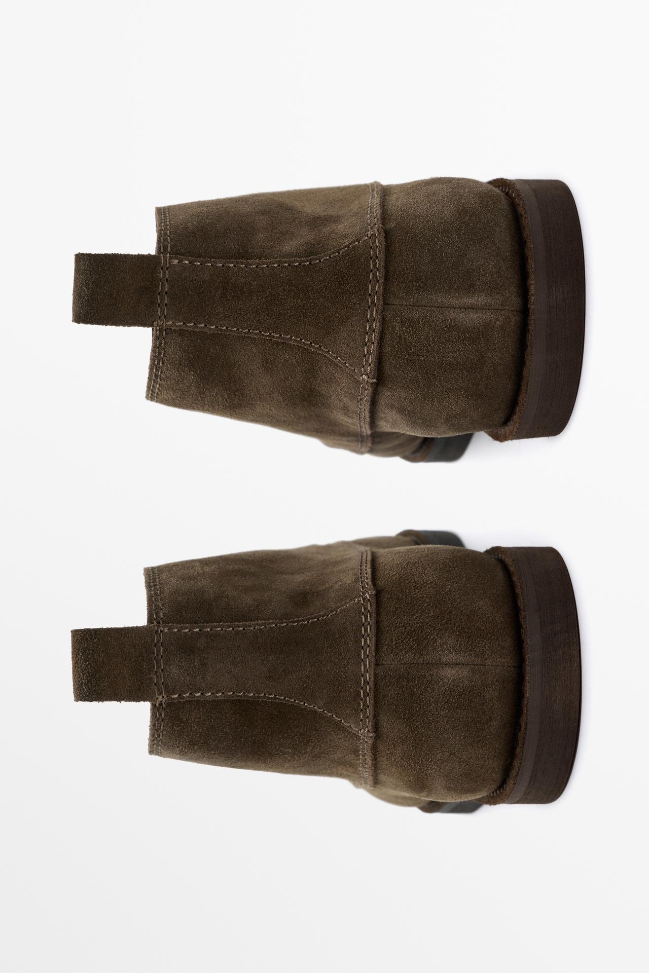 Split suede leather ankle boot — BROWN
