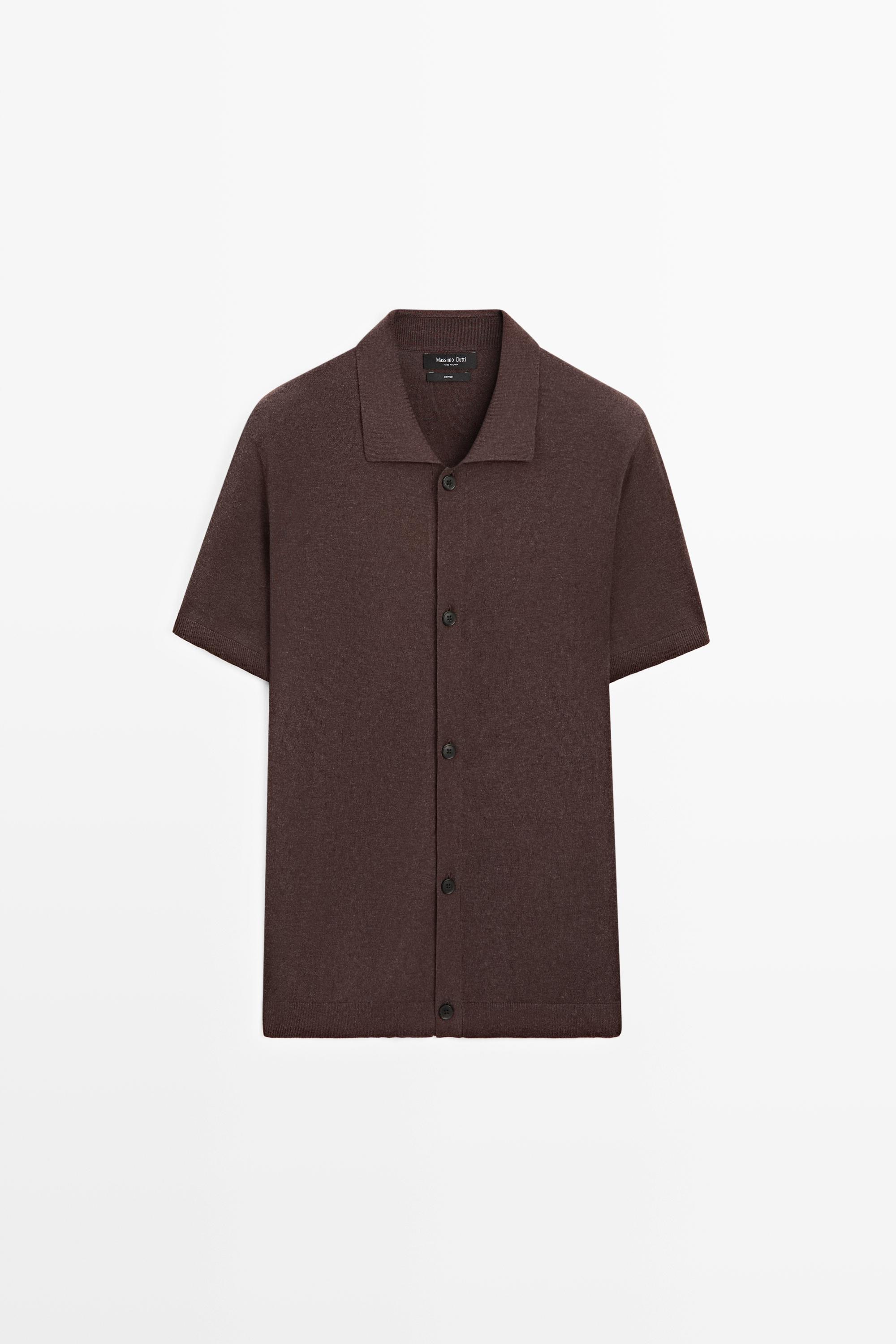 Short sleeve button-up knit cardigan — MAHOGANY