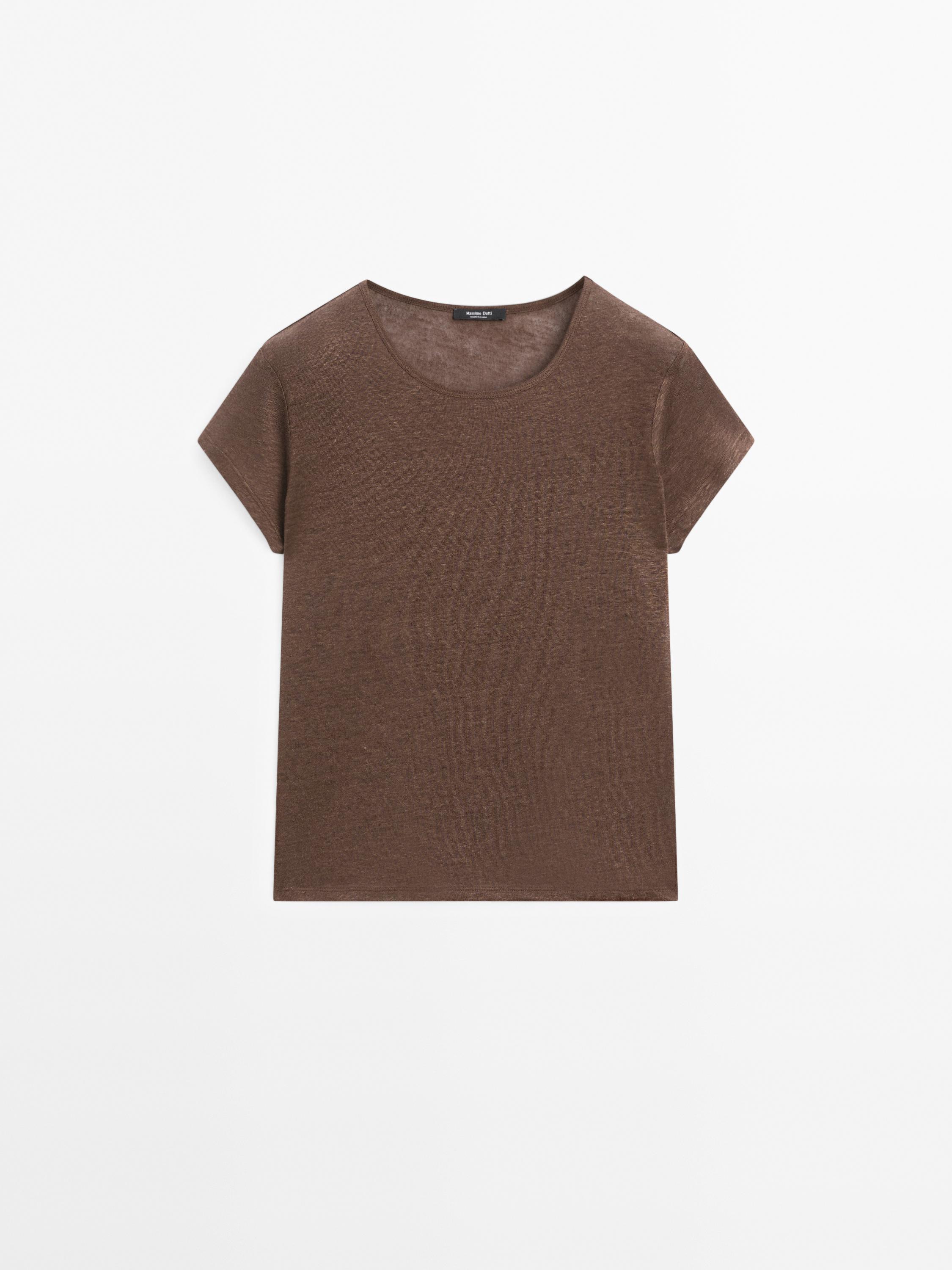 %100 keten kısa kollu t-shirt