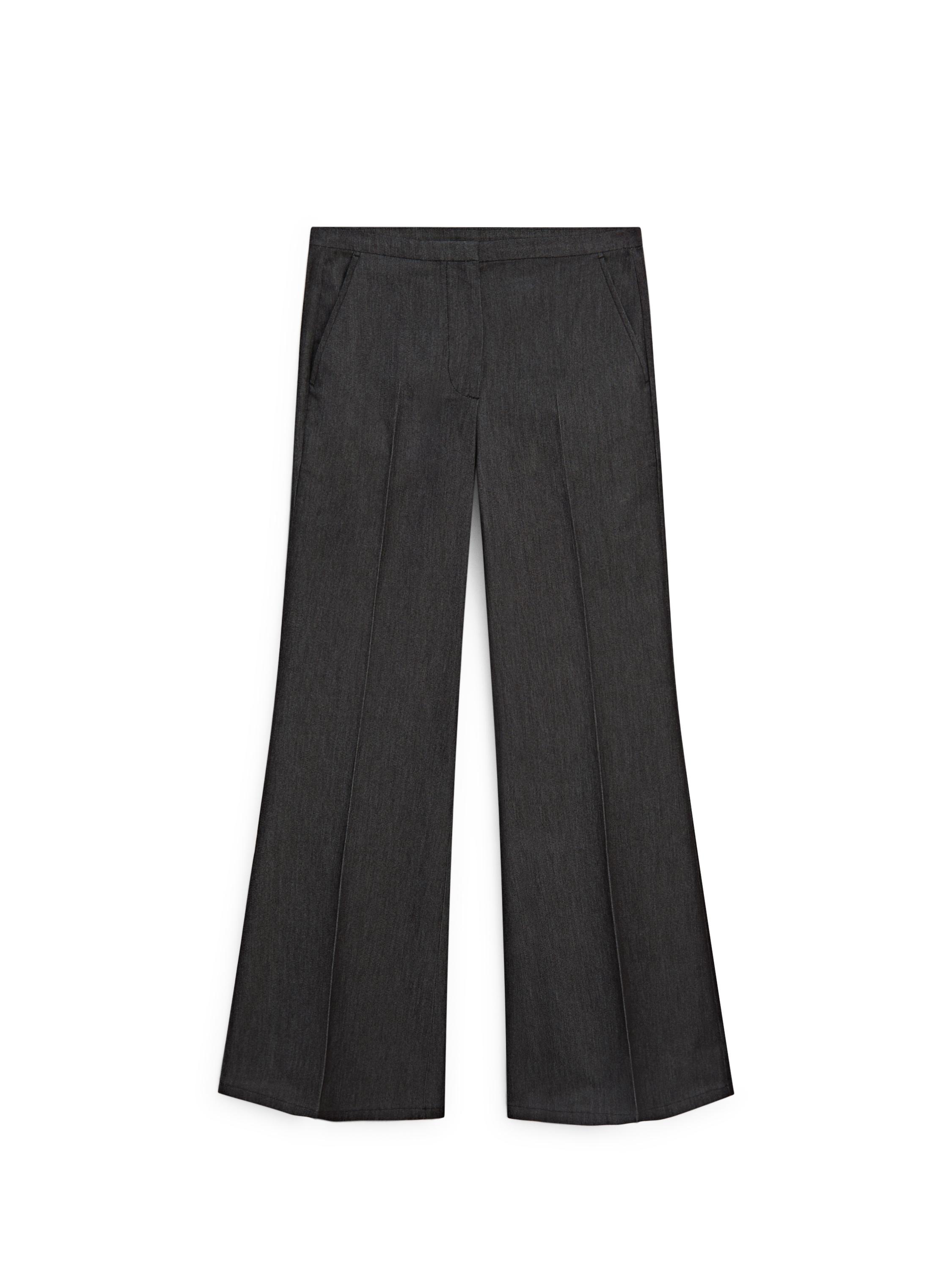 Denim-effect flared trousers — BLACK