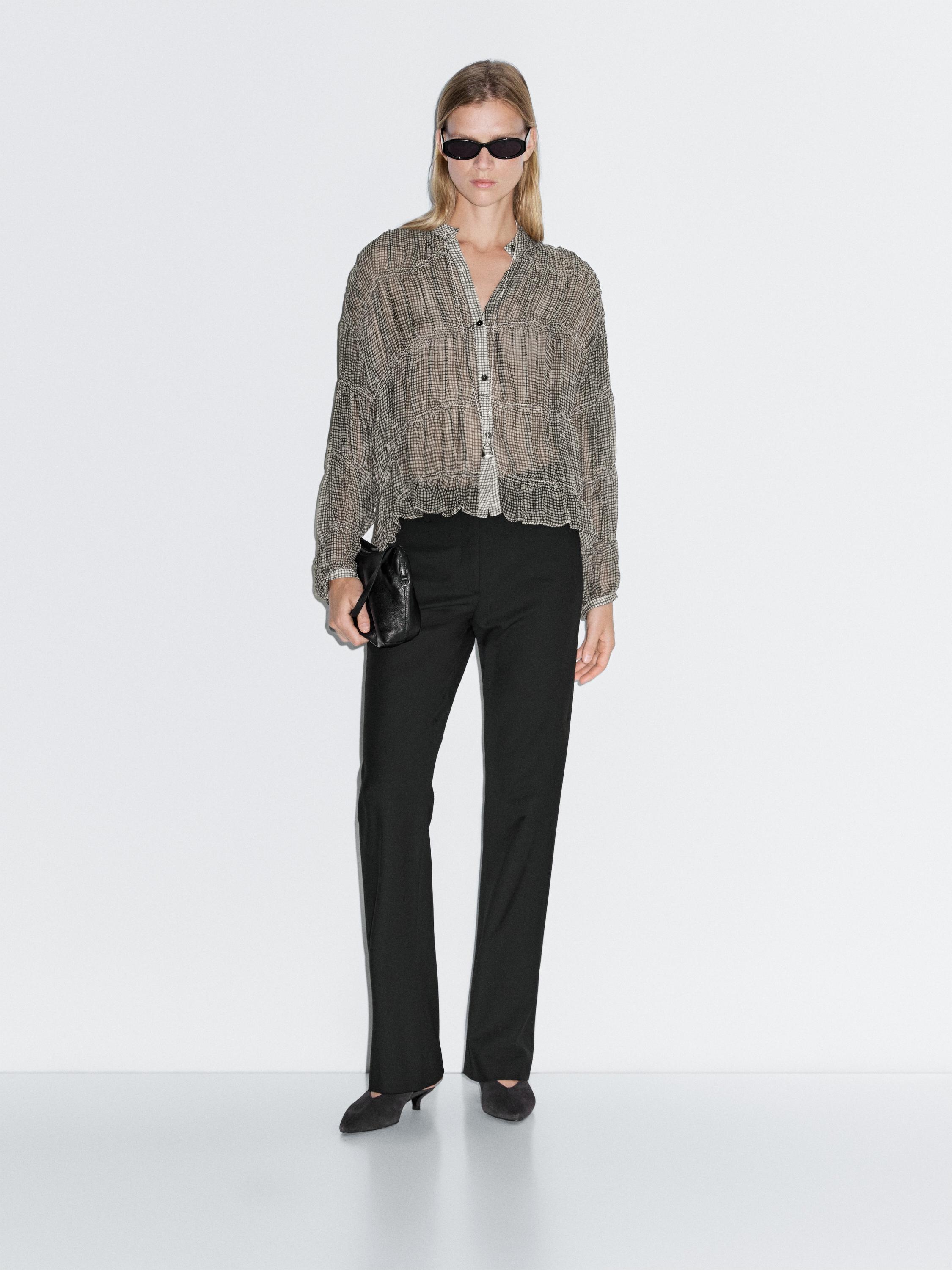 Gathered gingham shirt