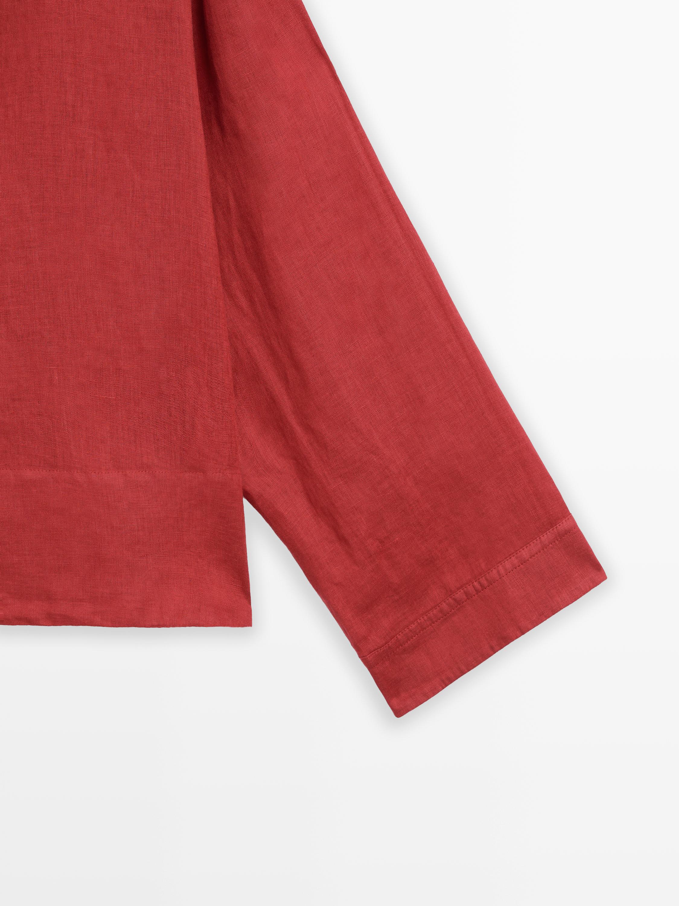 100% linen open stand collar shirt