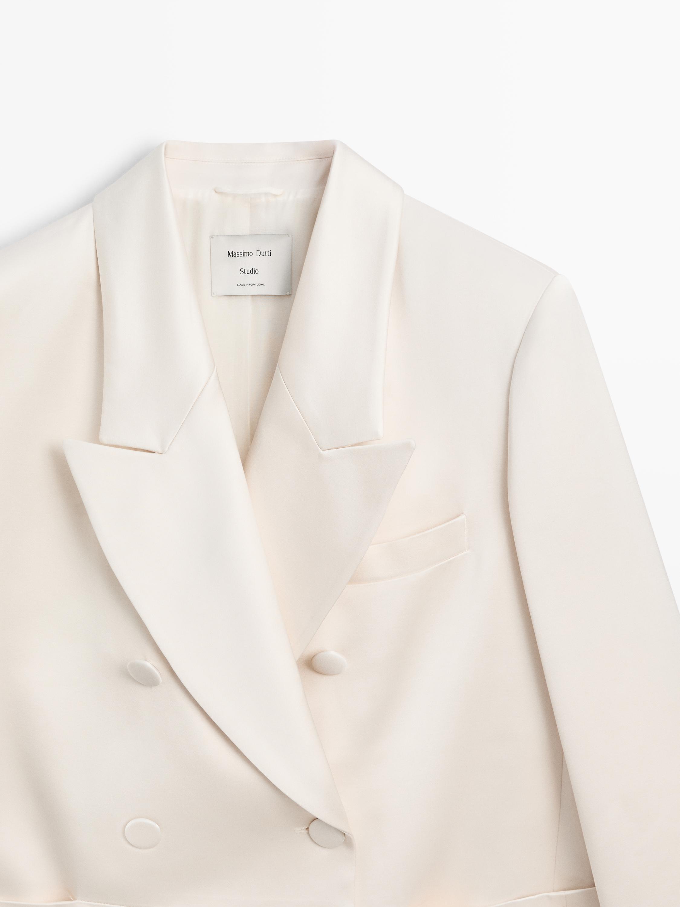 Satin blazer with buttons - STUDIO — Beige