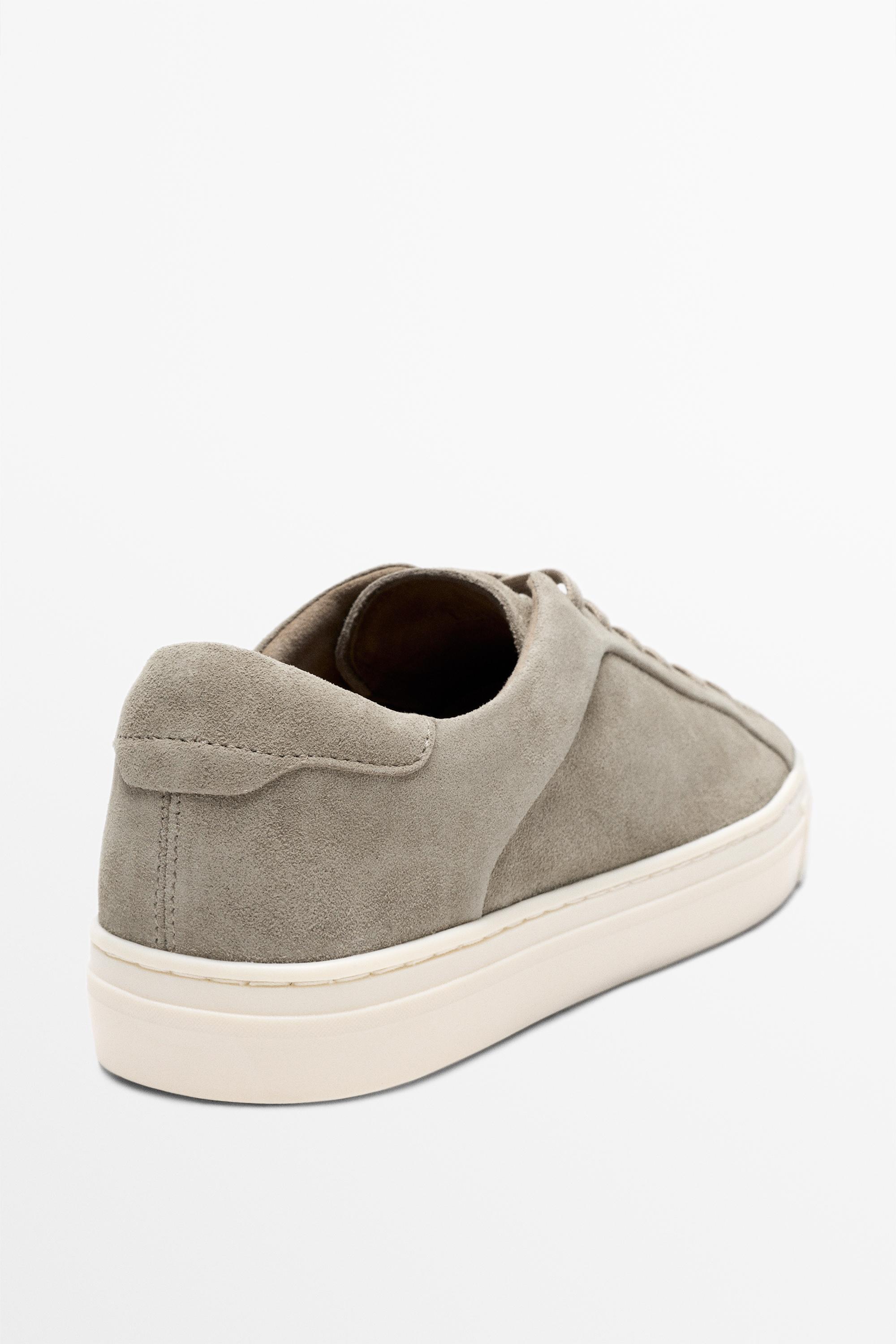 Leather trainers with lug sole — SAND