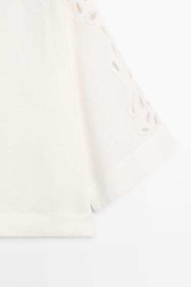 Linen boat neck blouse with embroidery — CREAM 7