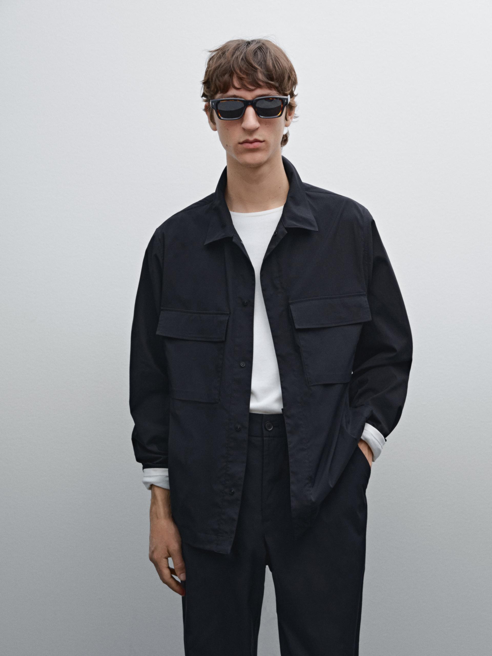 Giacca Camicia In Tessuto Tecnico - Blu Marino - L - Massimo Dutti - Maschile