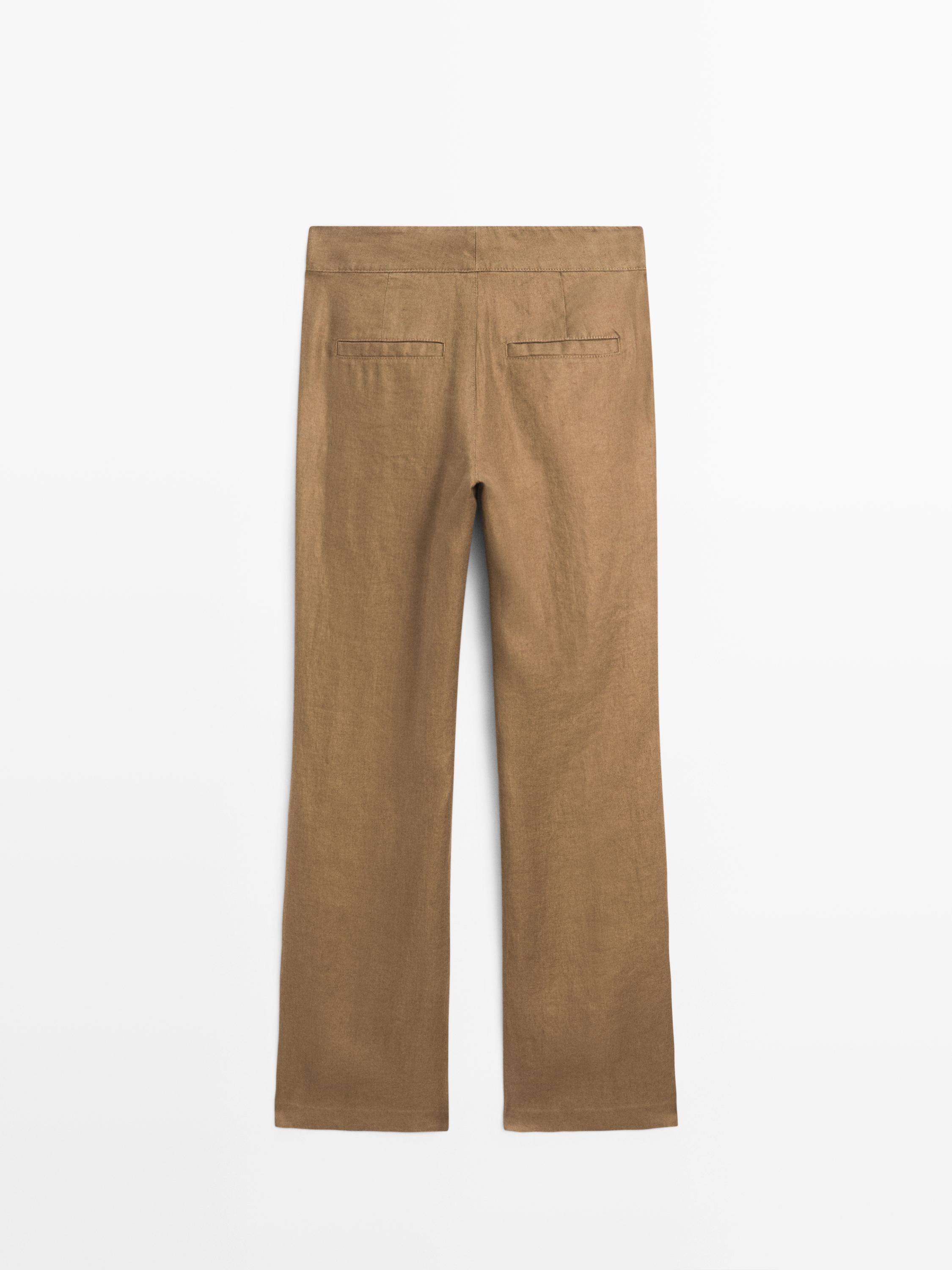 100% linen kick flare fit pants — FADED GREEN