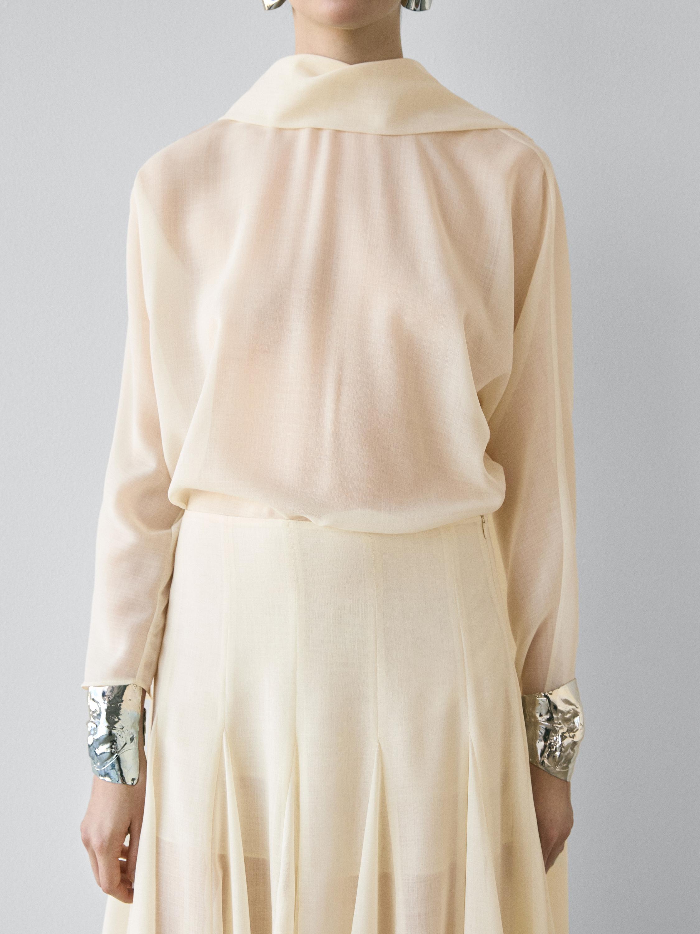 Flowing blouse with tie detail - STUDIO — CREAM