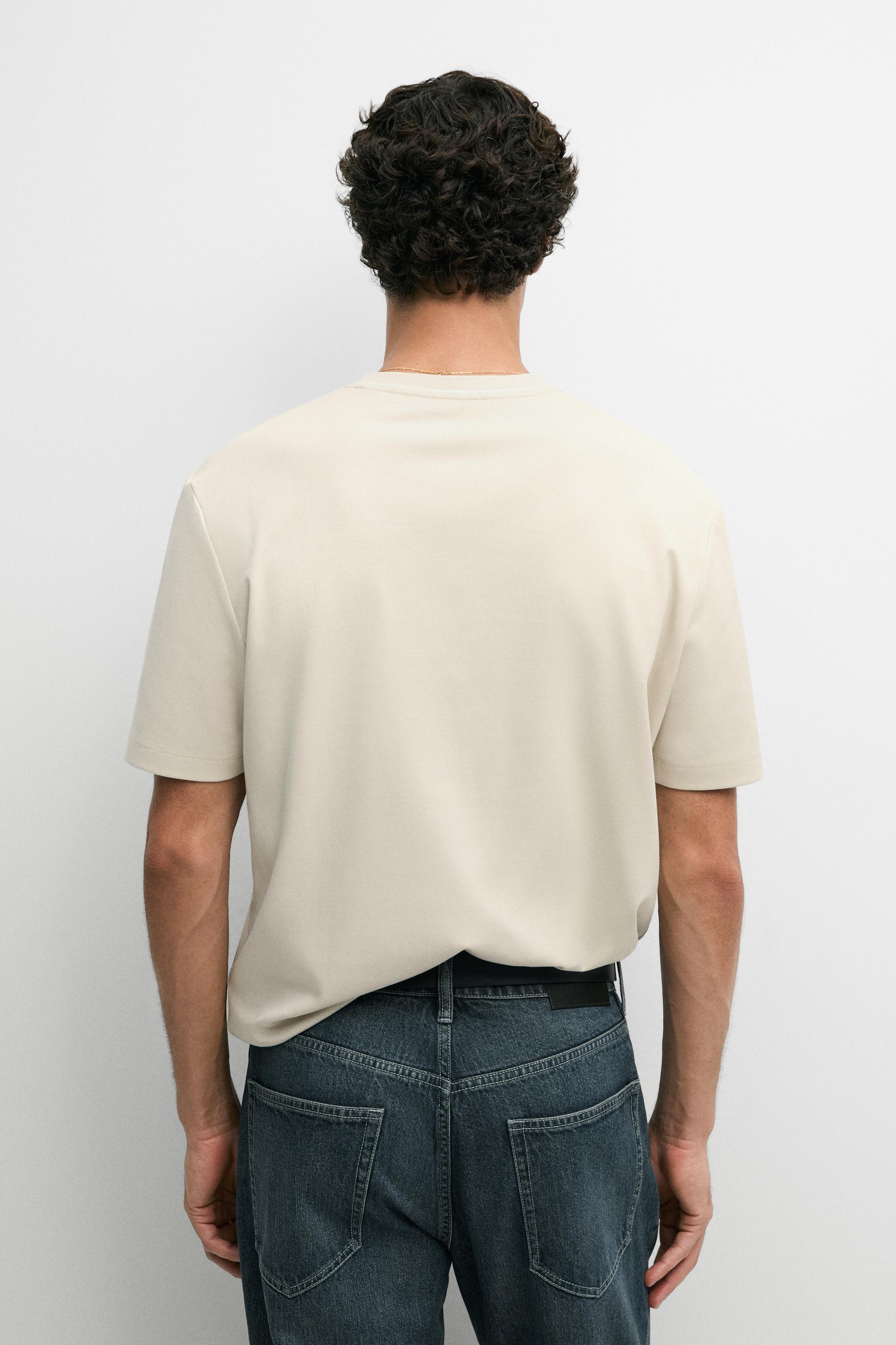 Contrast neck short sleeve T-shirt — PEARL GREY