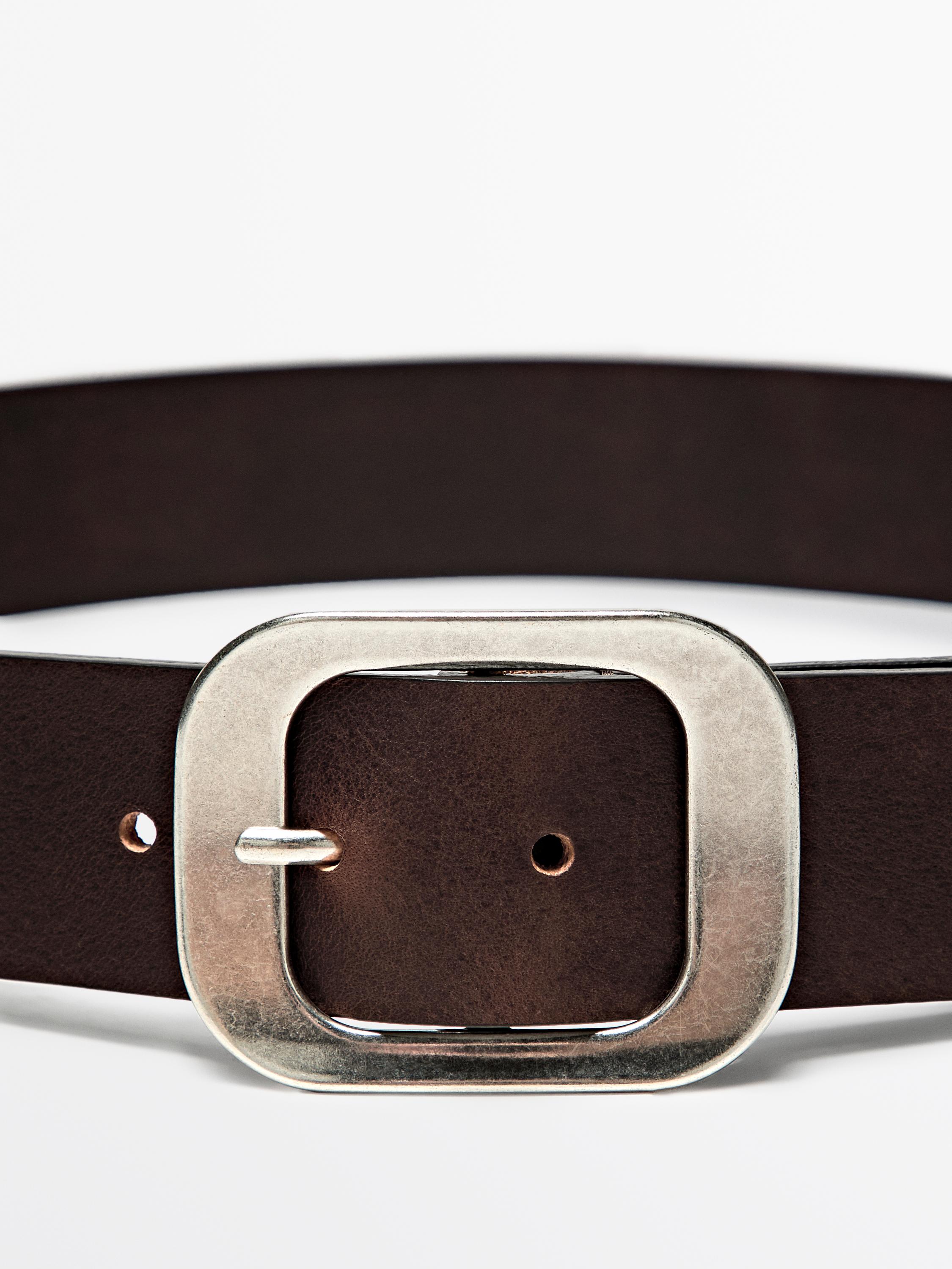 Nappa leather belt with rectangular buckle