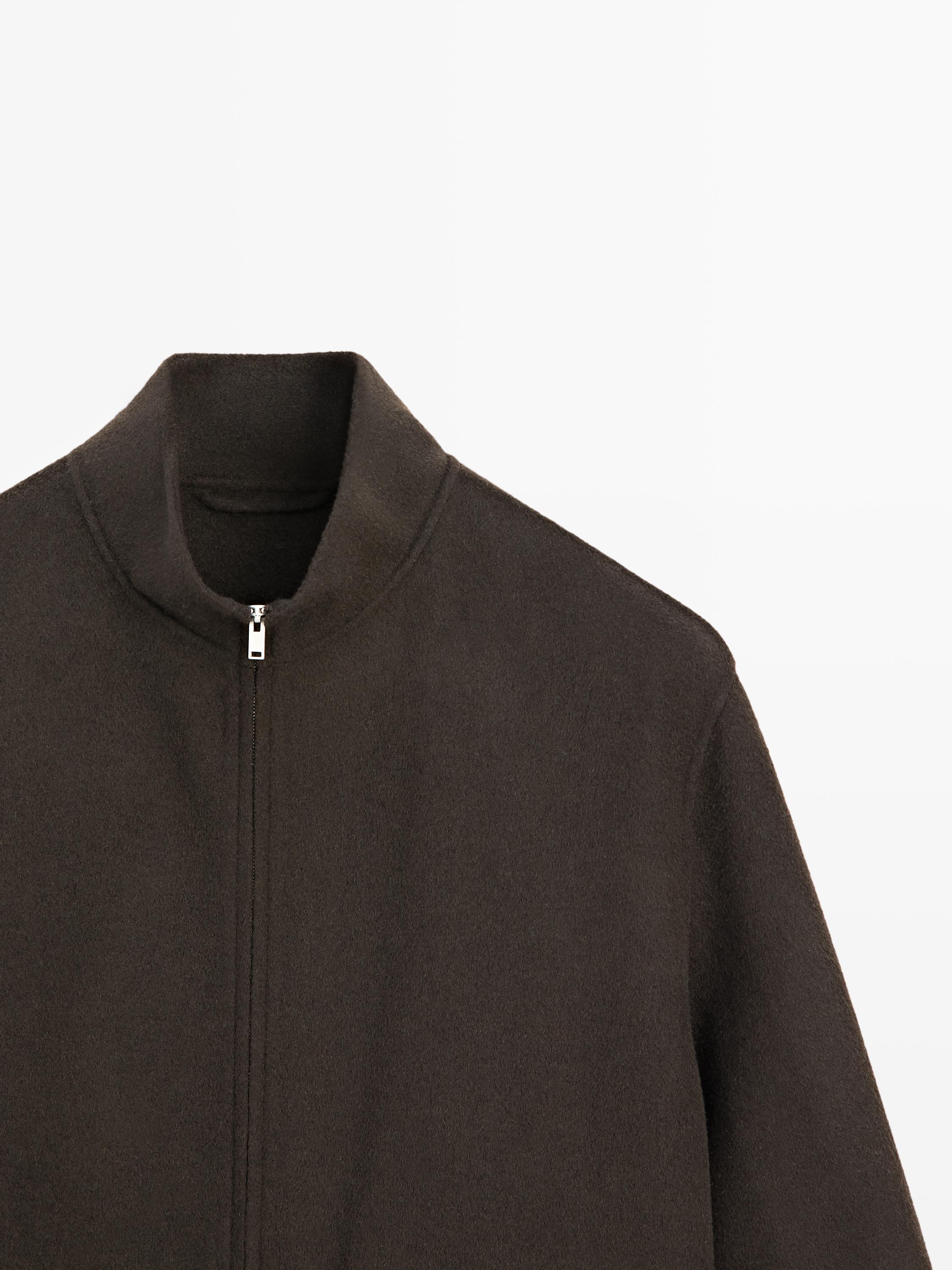 Wool blend high neck jacket — Chocolate