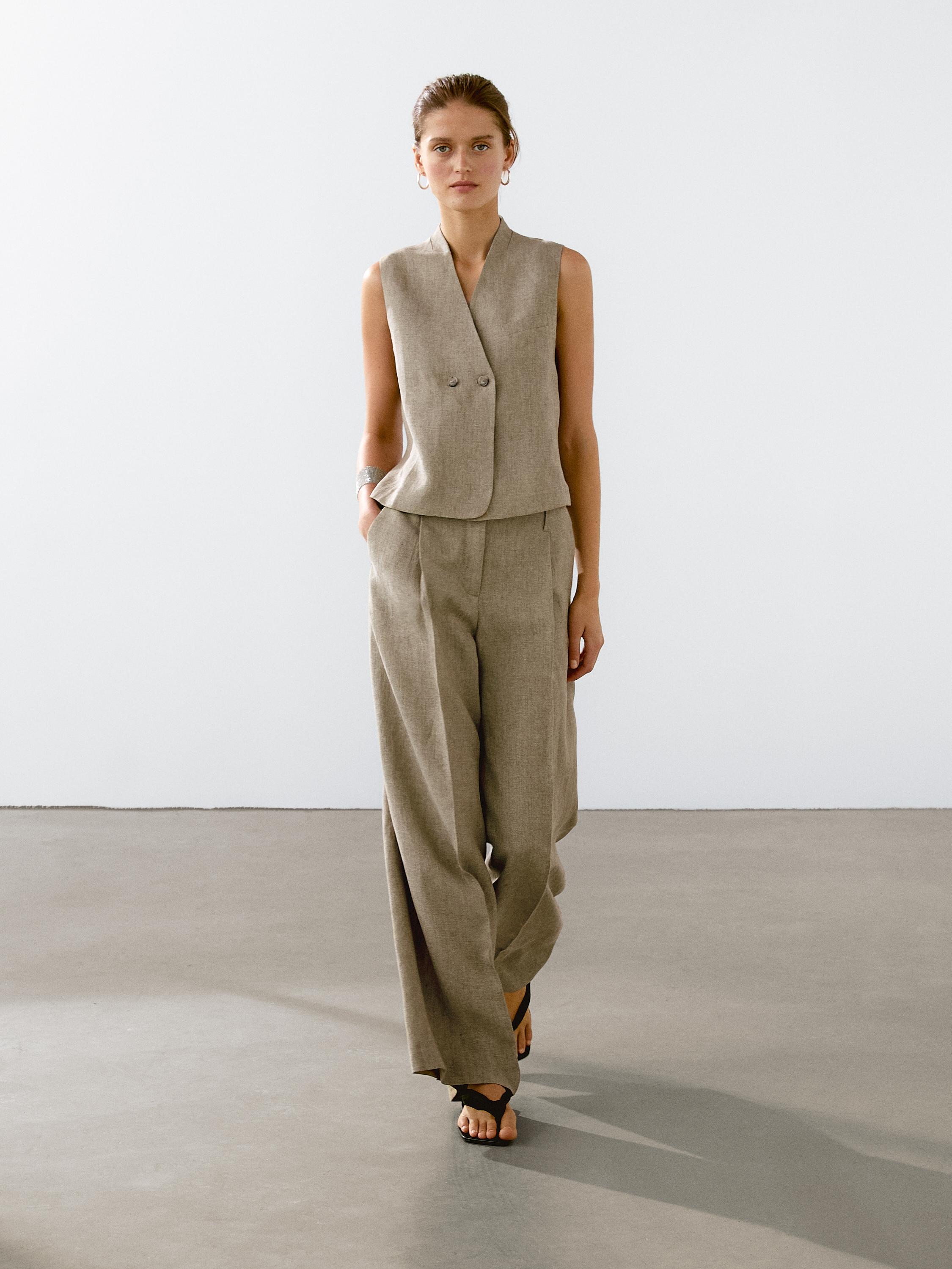 Linen blend darted trousers