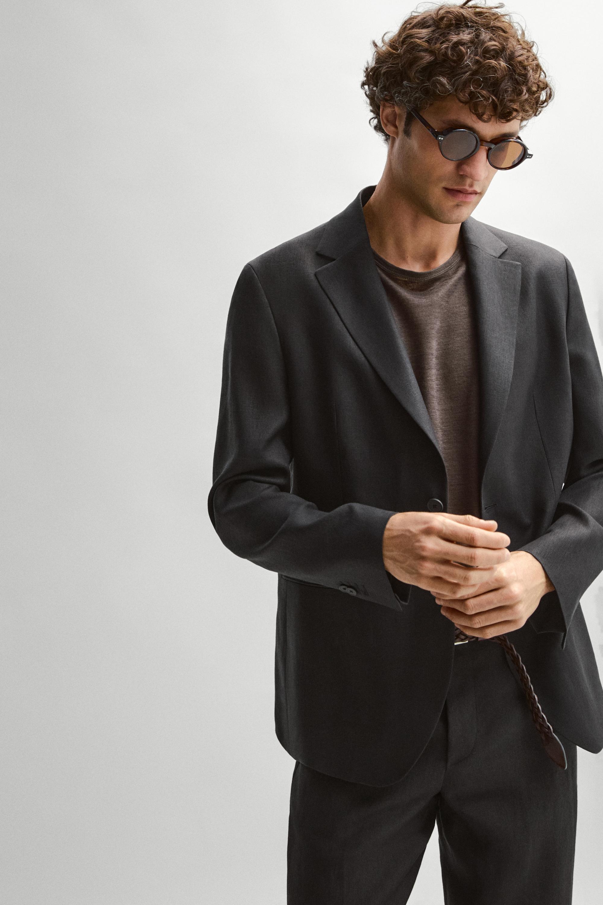 Tailored fit 100% linen suit blazer — BLACK