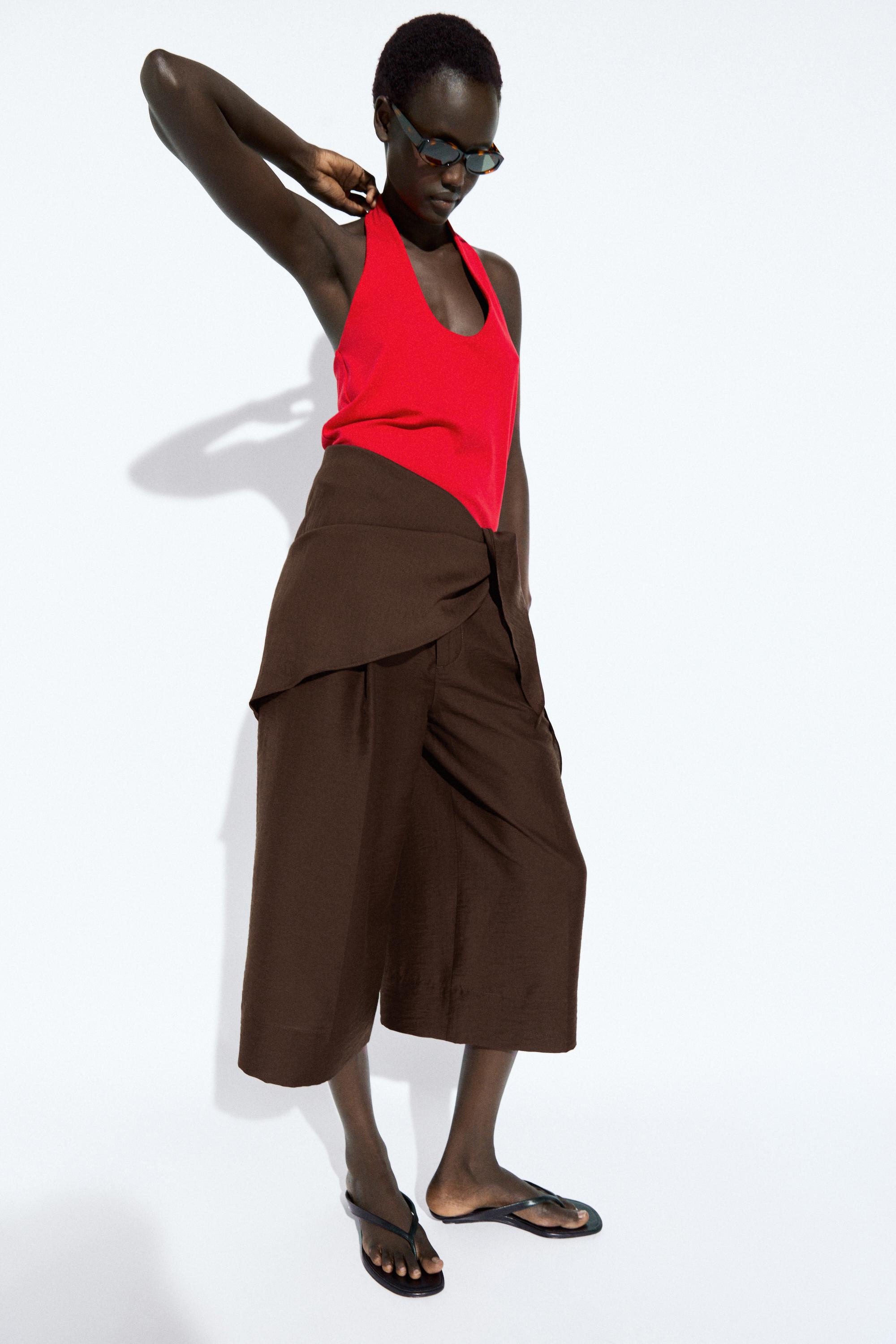 Long flowing Bermuda shorts with scarf detail — Chocolate